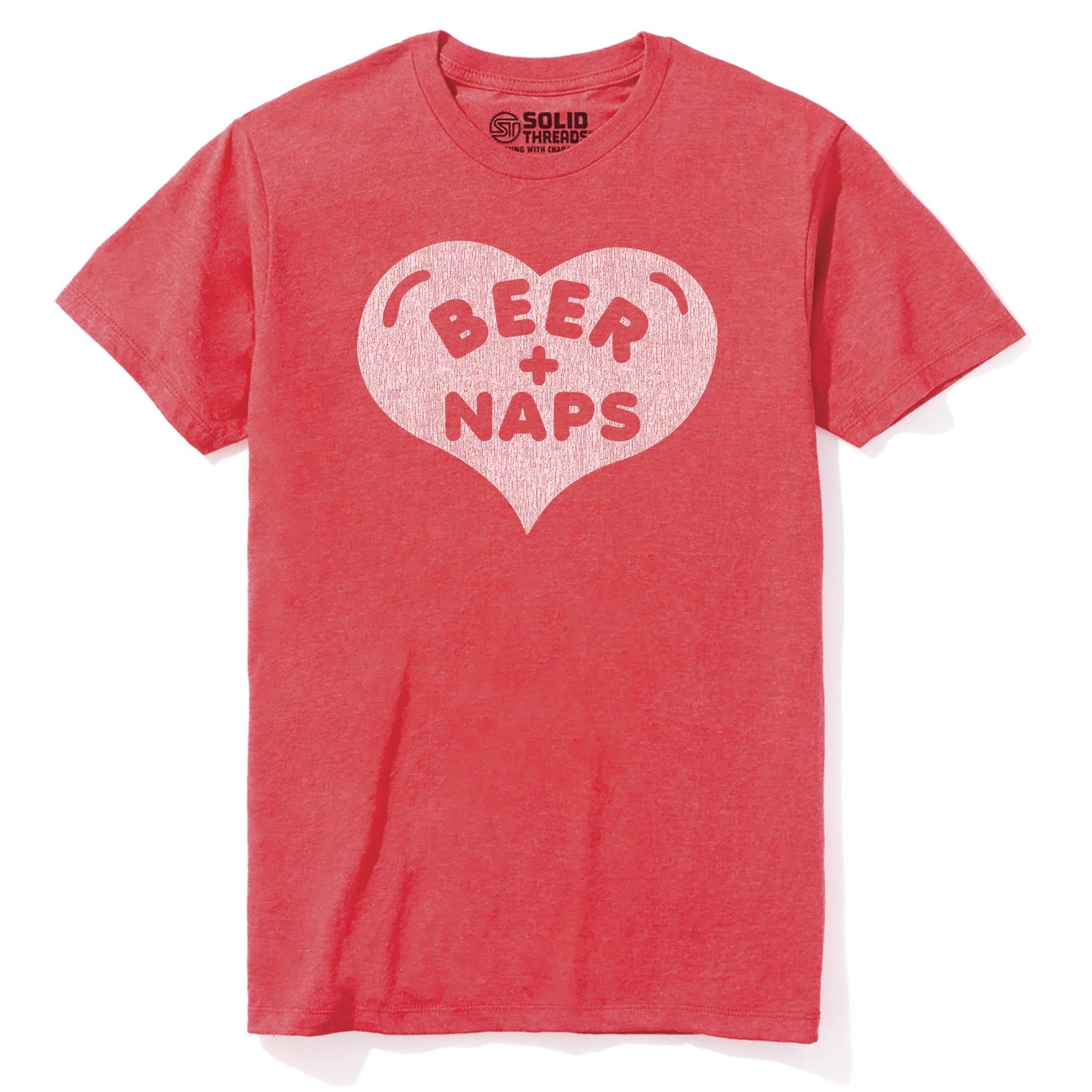 Beer + Naps Funny Staple T-shirt in Red Heather - Front View