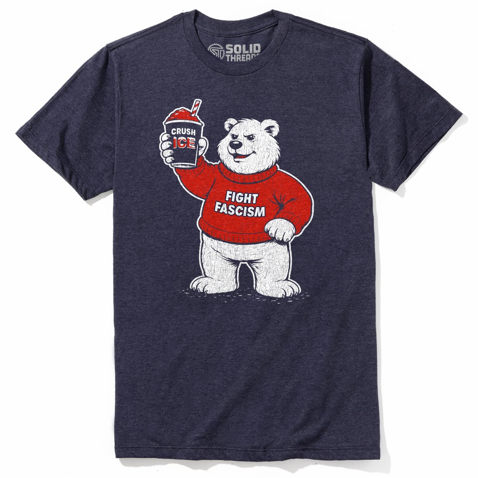 Fight Fascism Polar Bear Cool Usa-Made Signature T-Shirt in Navy - Front View