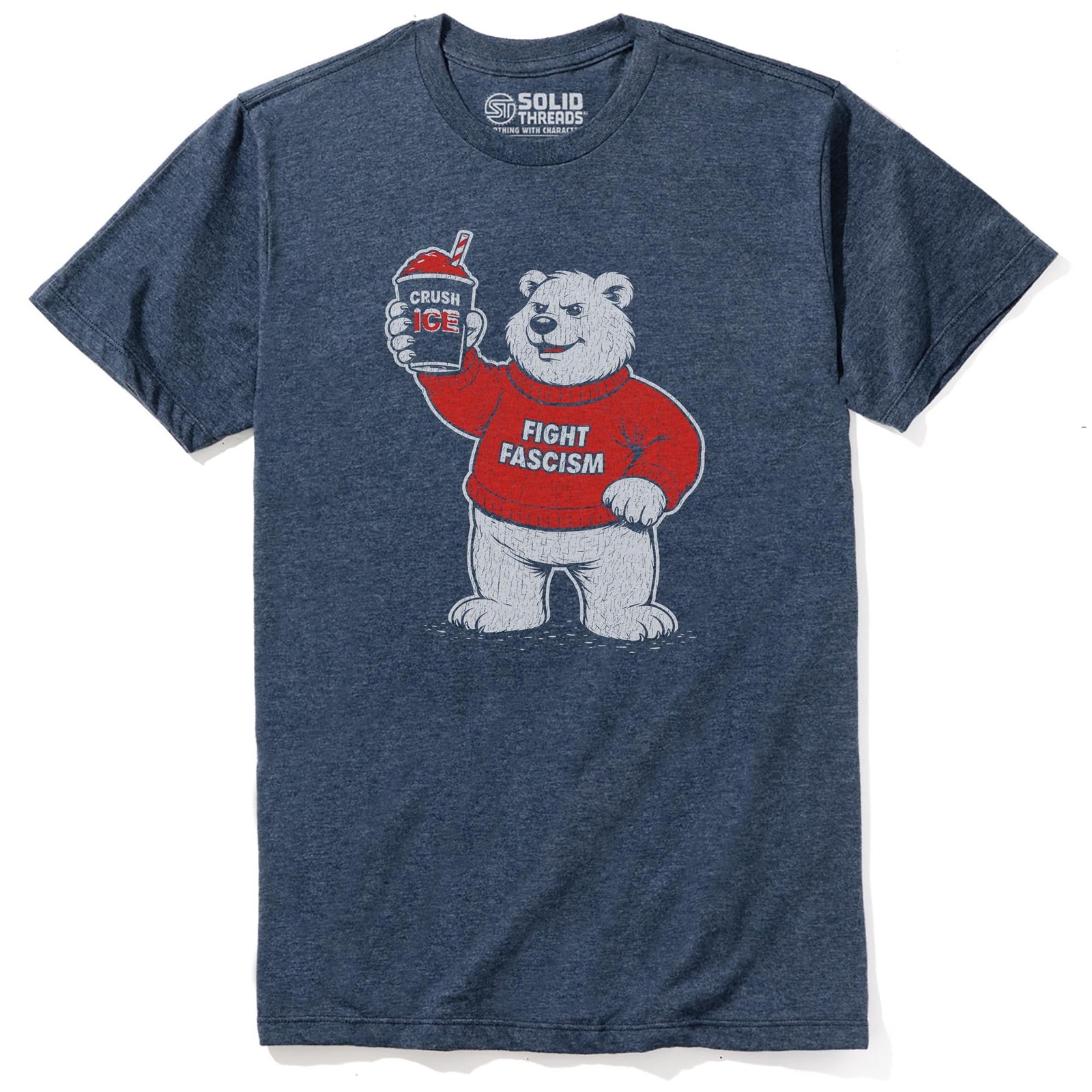 Fight Fascism Polar Bear Cool Staple T-shirt in Navy Heather - Front View