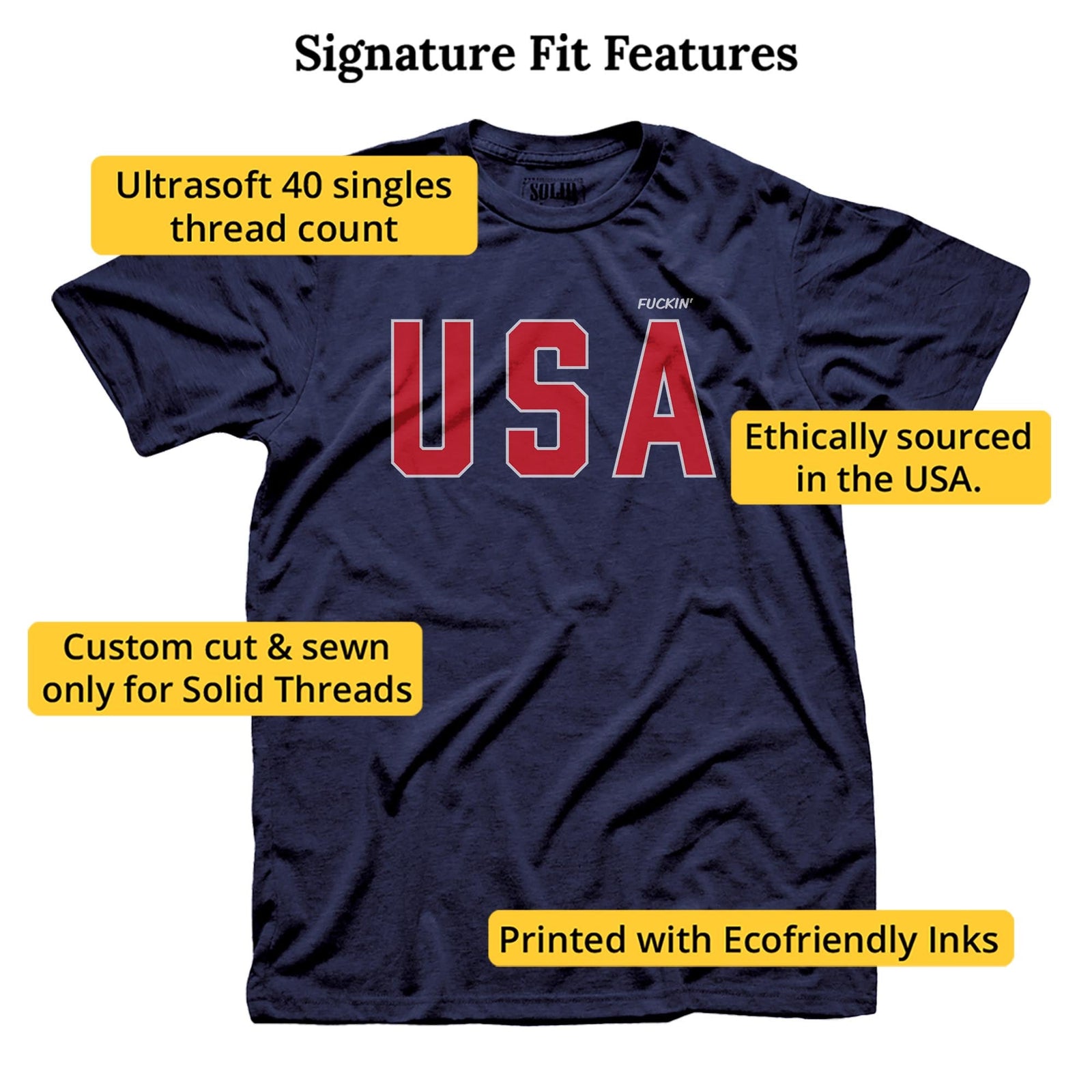 Us Fuckin’ A Funny Signature T-shirt in Navy - Fit Attributes