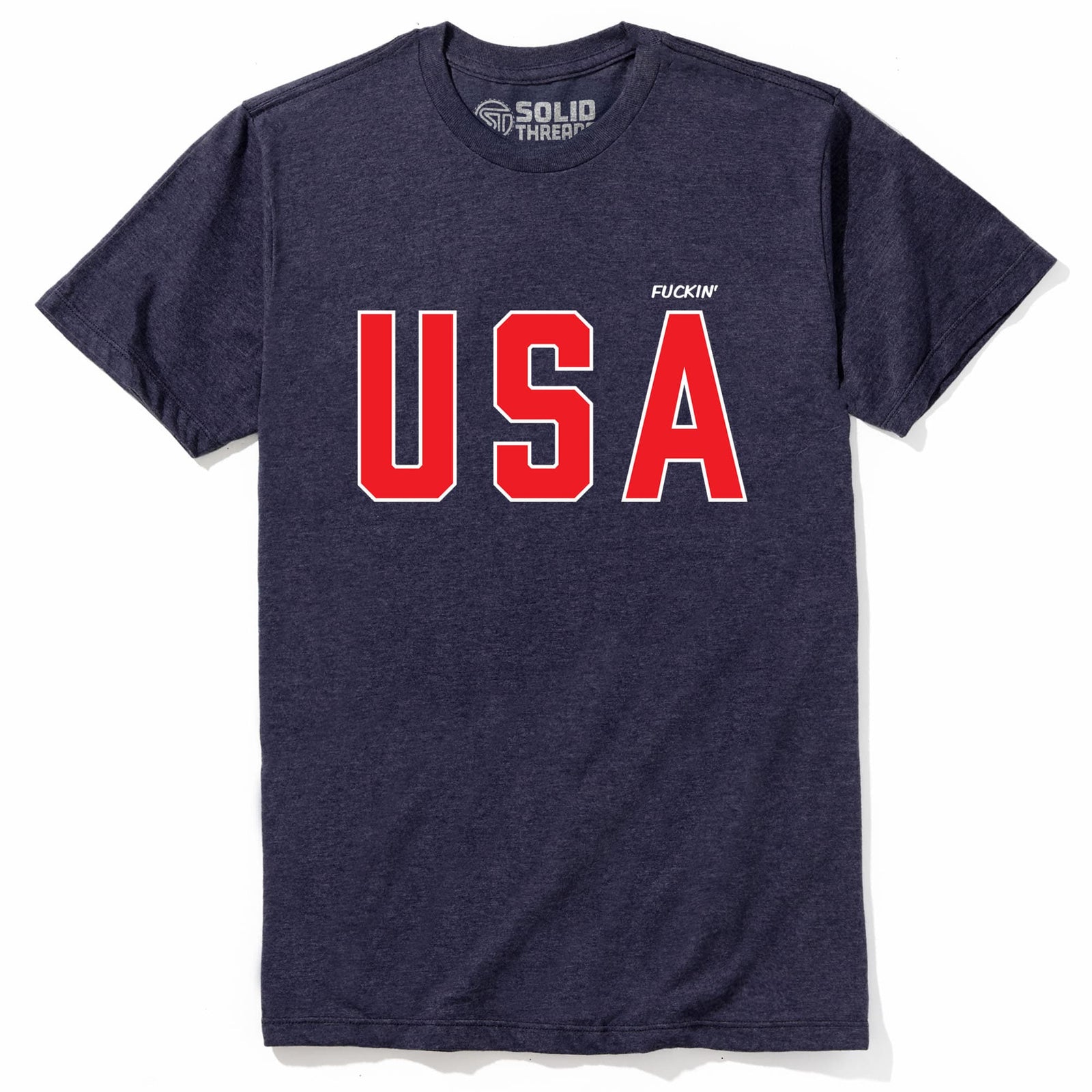 Us Fuckin’ A Funny Usa-Made Signature T-Shirt in Navy - Front View