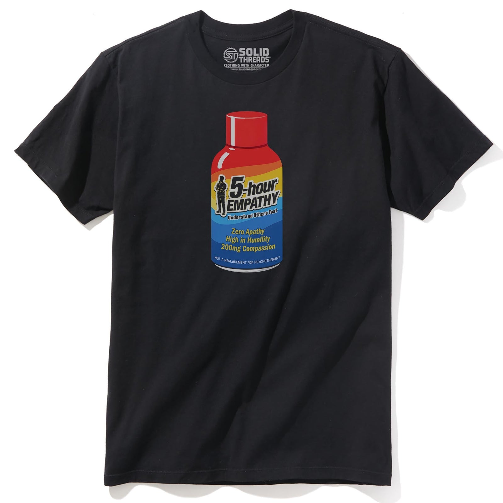 Five Hour Empathy Funny Staple T-shirt in Black - Front View