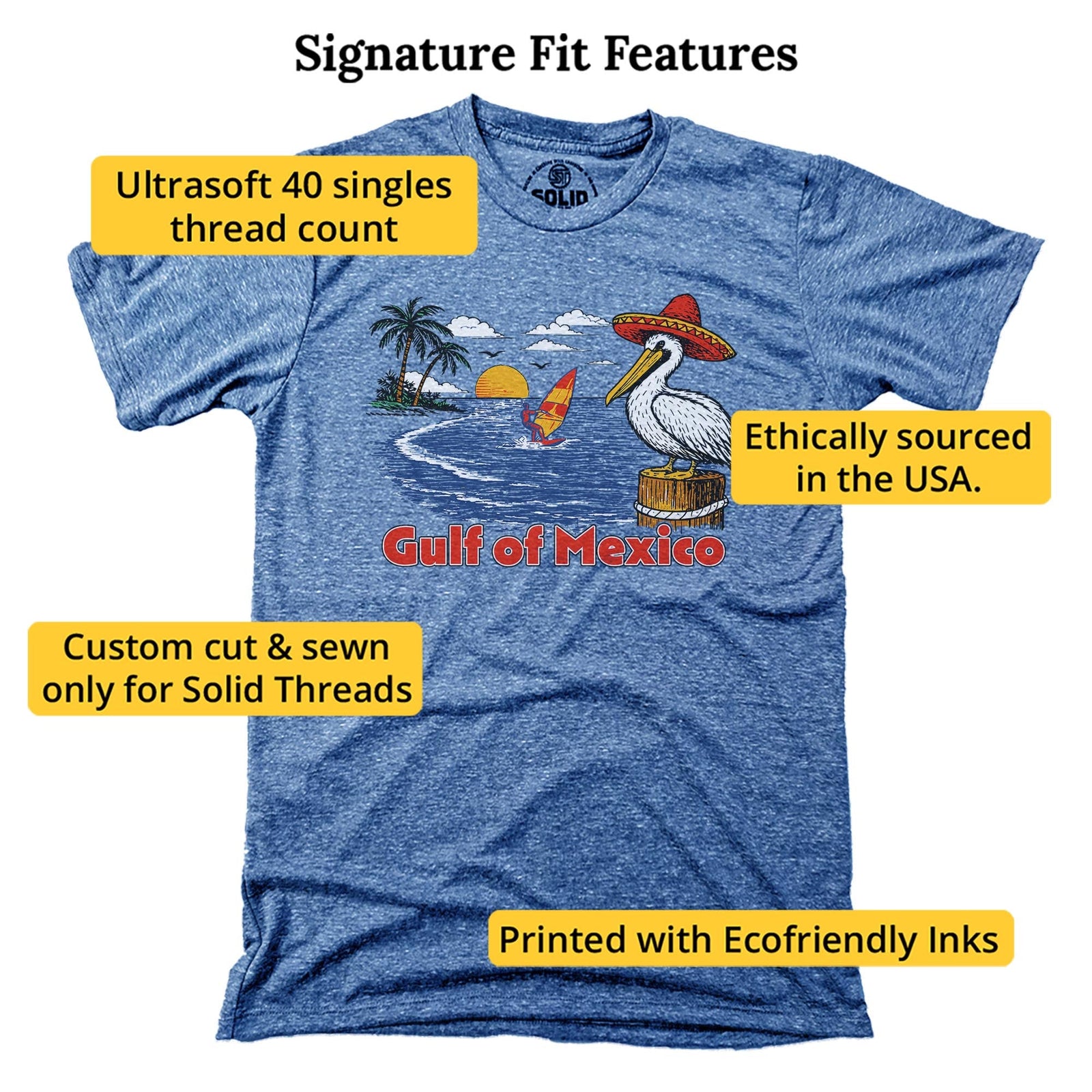 Gulf Of Mexico Vintage Usa-Made Signature T-Shirt in Triblend Royal - Fit Attributes