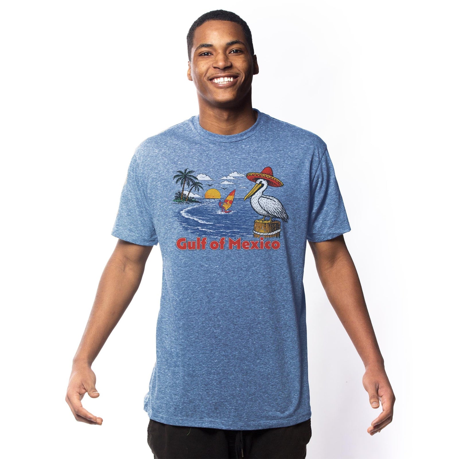 Gulf Of Mexico Vintage Usa-Made Signature T-Shirt in Triblend Royal On Model - Front View