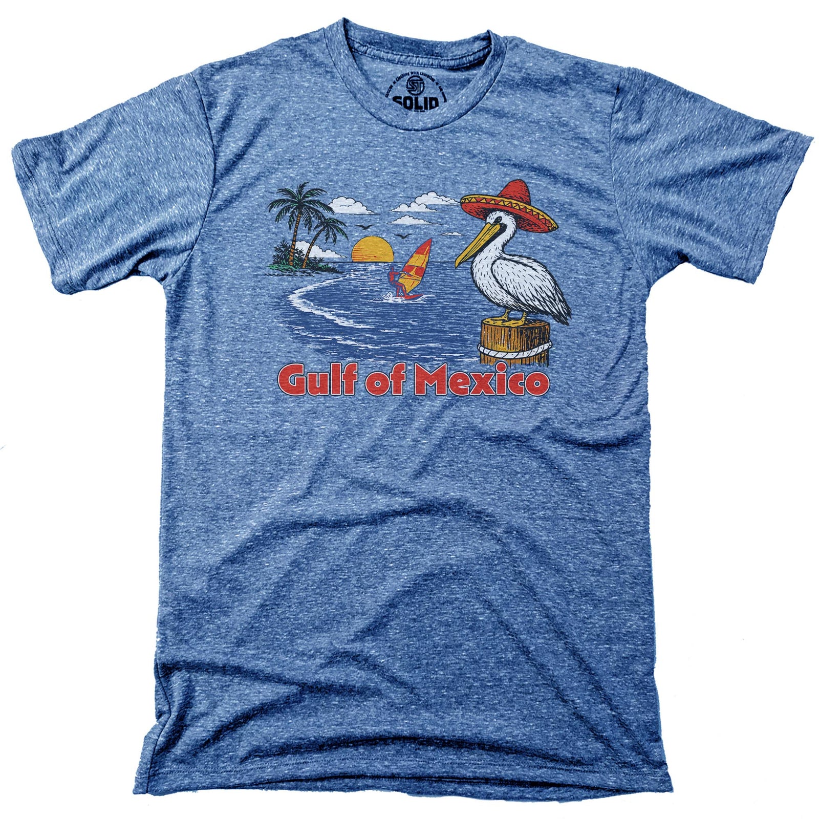 Gulf Of Mexico Vintage Usa-Made Signature T-Shirt in Triblend Royal - Front View