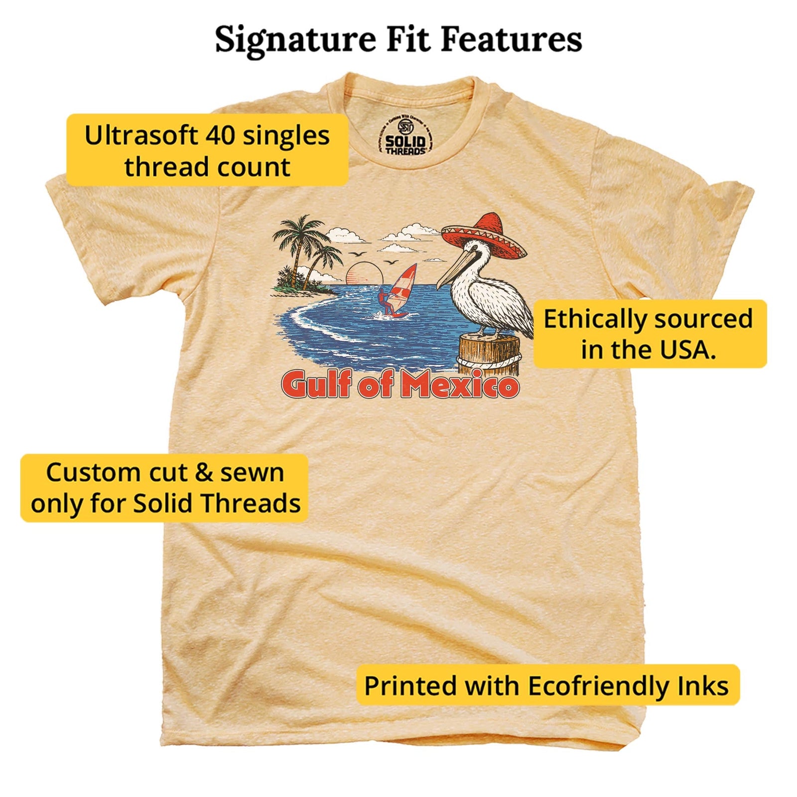Gulf Of Mexico Vintage Usa-Made Signature T-Shirt in Triblend Gold - Fit Attributes