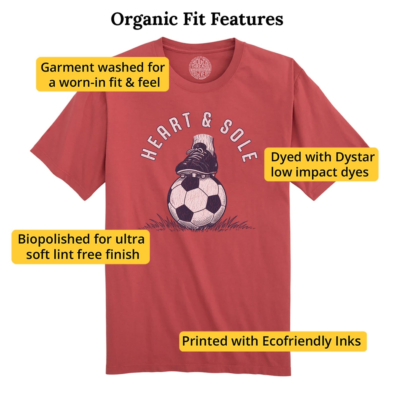 Heart & Sole Vintage Organic T-shirt in Brick - Fit Attributes