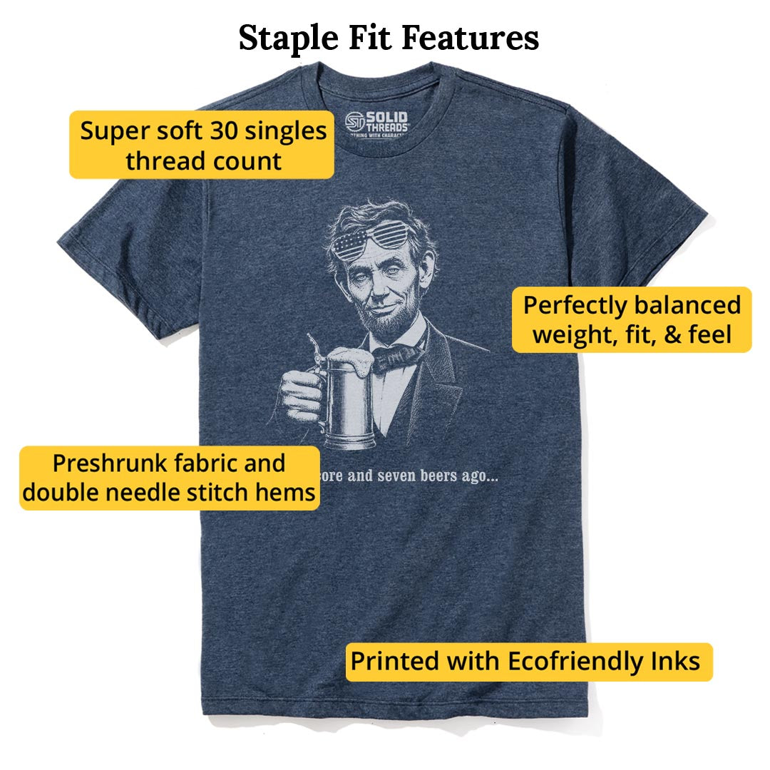 Four Score And Seven Beers Ago Funny Staple T-shirt in Navy Heather - Fit Attributes