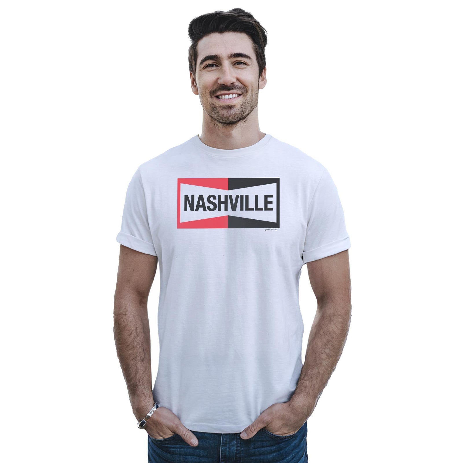 Nashville Champion Cool Staple T-shirt in White On Model - Front View