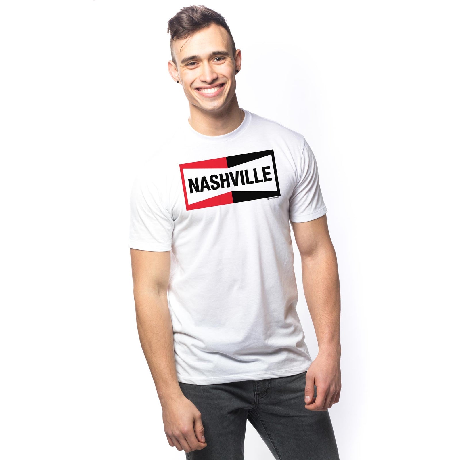 Men's Nashville Champion Cool Graphic T-Shirt | Vintage Nashville Nascar Tee on Model | Solid Threads