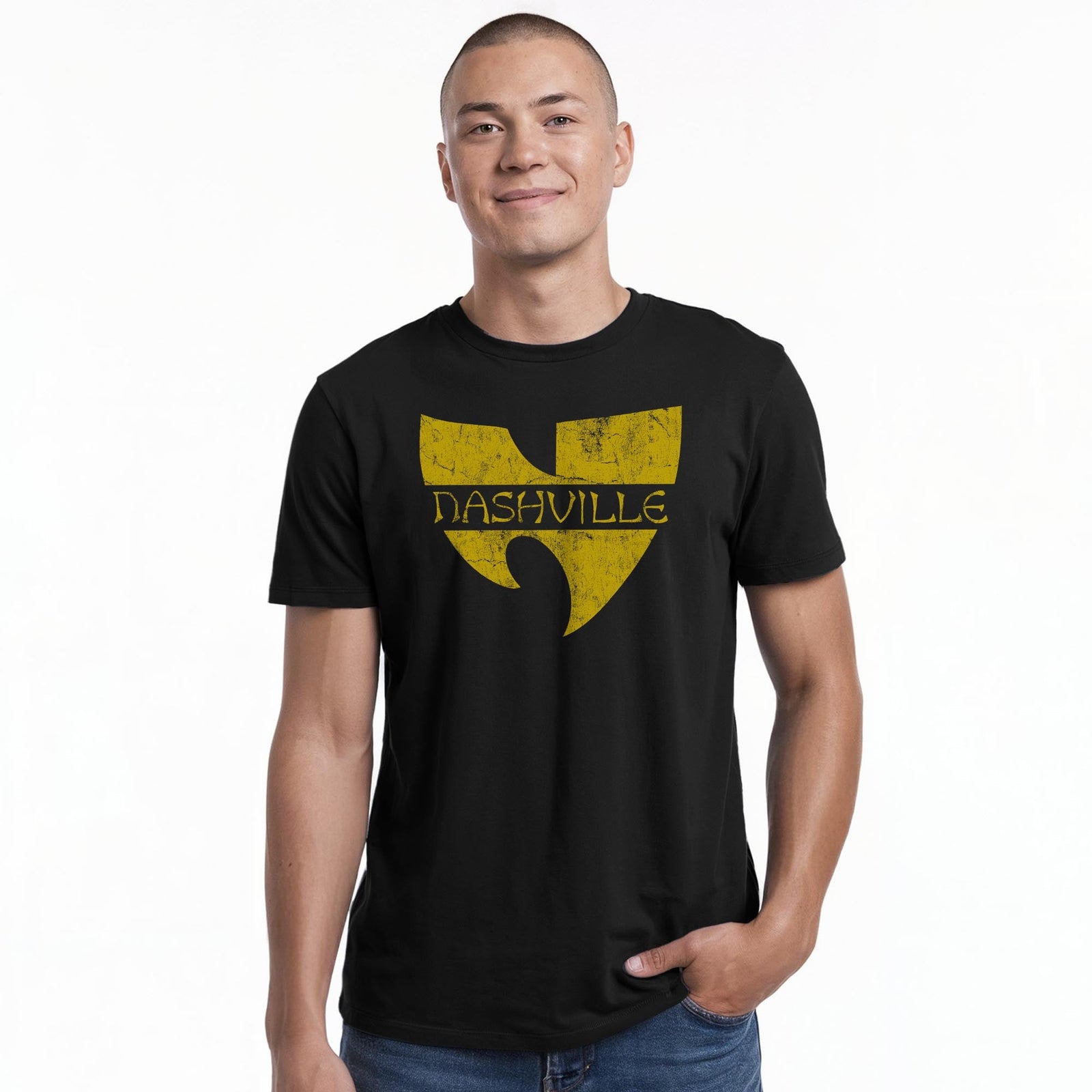 Nash Wutang Cool Staple T-shirt in Black On Model - Front View