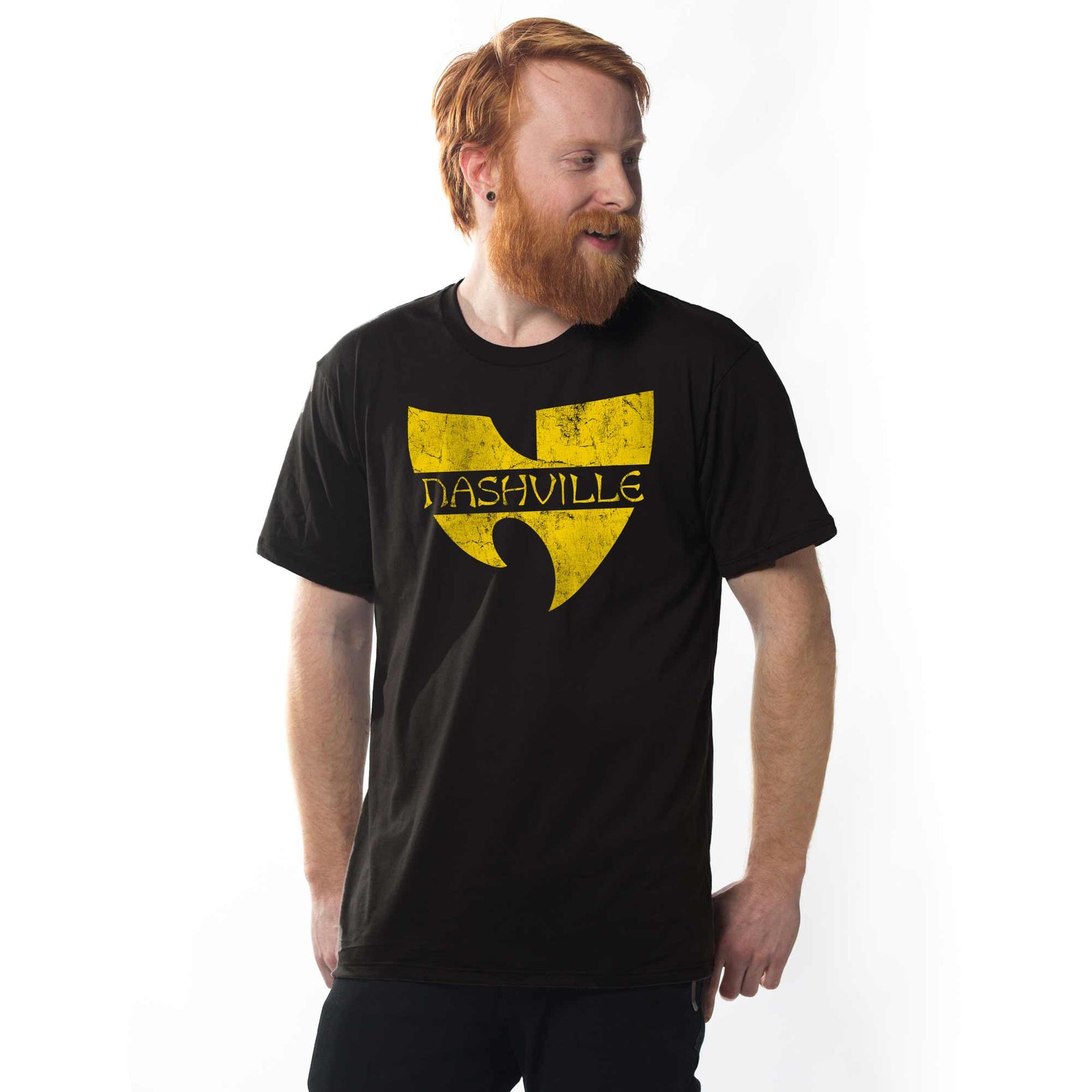 Men's Nash Wutang Cool Graphic T Shirt | Vintage Nashville Music Wu Tang Clan Tee on Model | Solid Threads