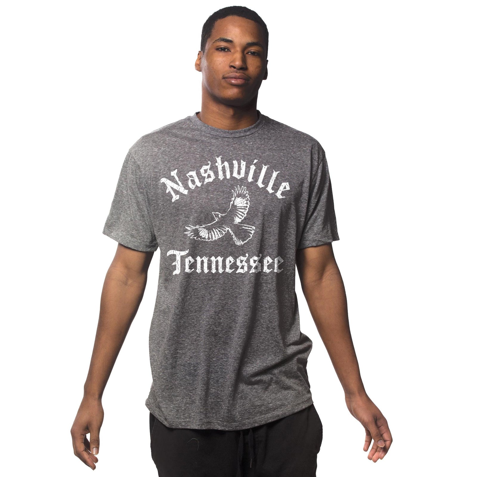 Men's Nash Mockingbird Vintage Graphic T Shirt | Cool Nashville Mockingbird Tee on Model | Solid Threads