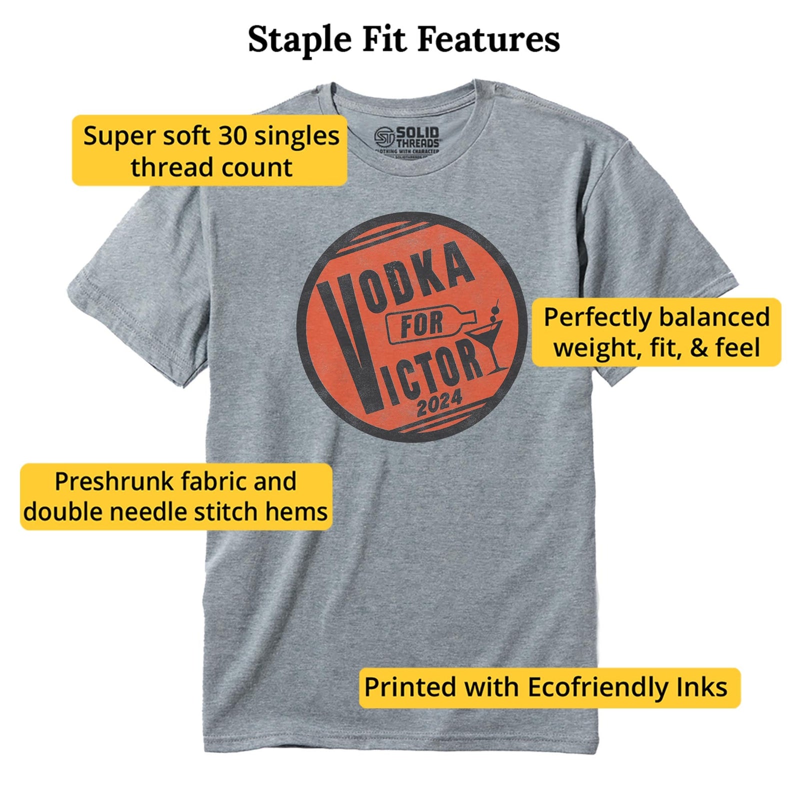 Vodka For Victory Funny Staple T-shirt in Ash Heather - Fit Attributes
