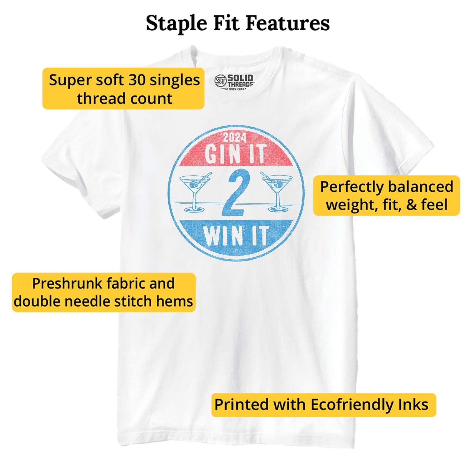 Gin It To Win It Funny Staple T-shirt in White - Fit Attributes