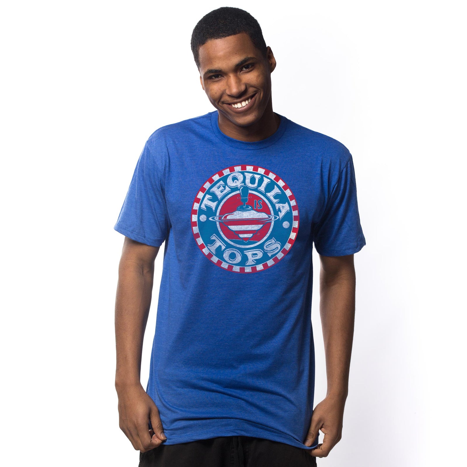 Men's Tequila Tops Funny Graphic T Shirt | Vintage Election Drinking Tequila Tee on Model | Solid Threads