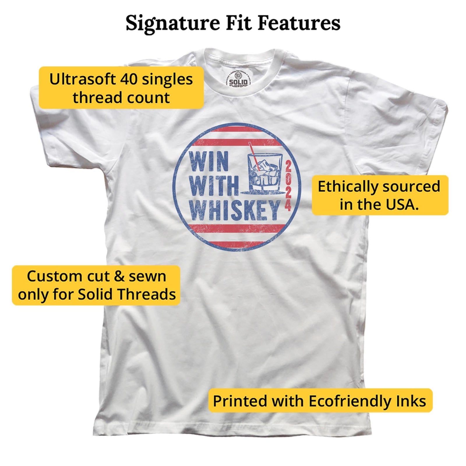 Win With Whiskey Funny Signature T-shirt in White - Fit Attributes
