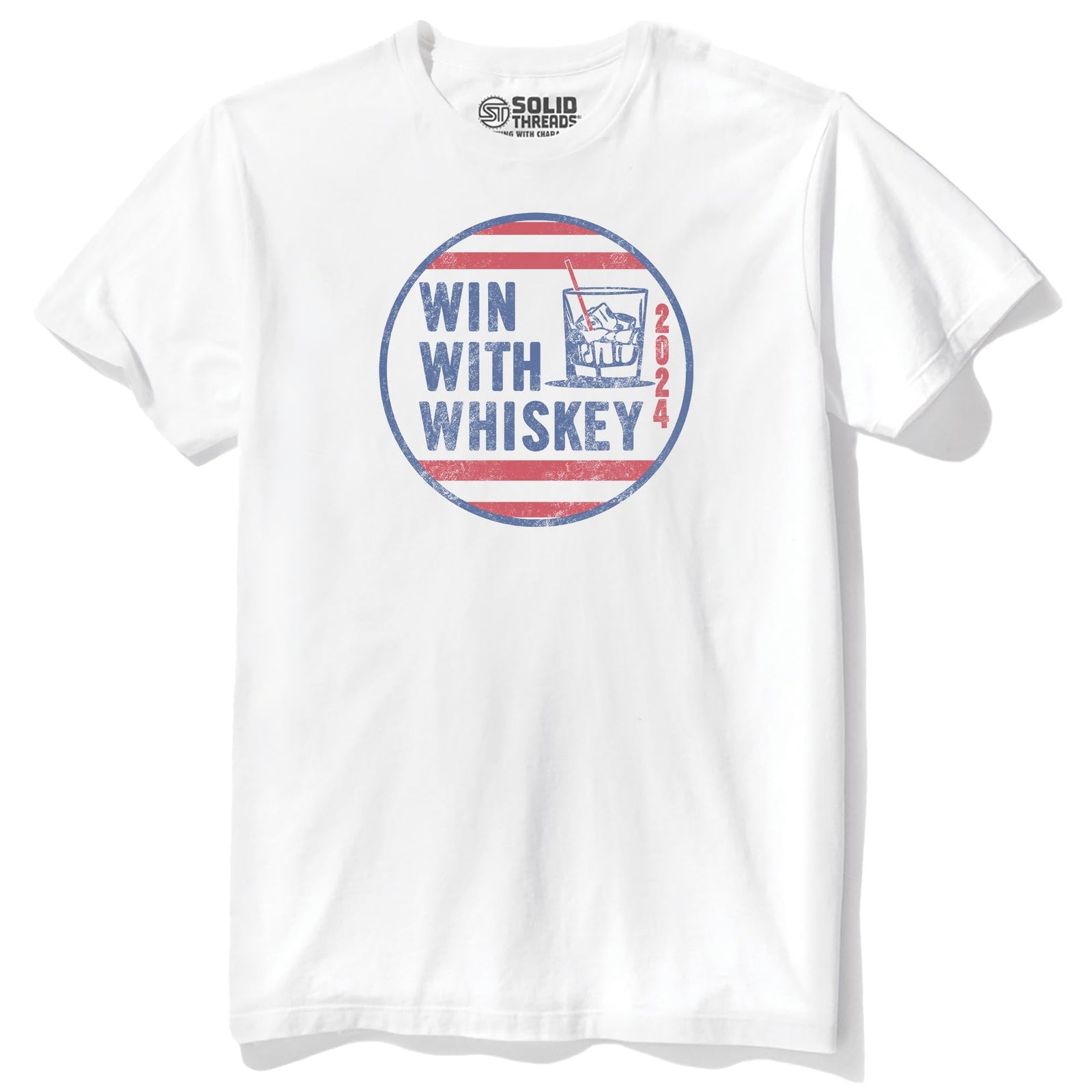 Win With Whiskey Funny Staple T-shirt in White - Front View