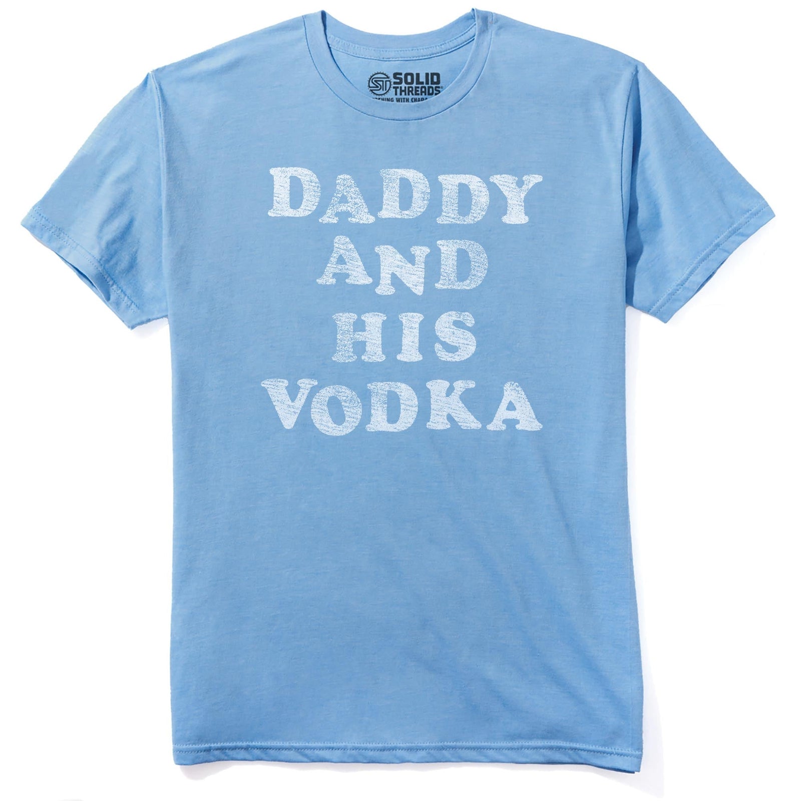 Daddy And His Vodka Funny Staple T-shirt in Light Blue Heather - Front View