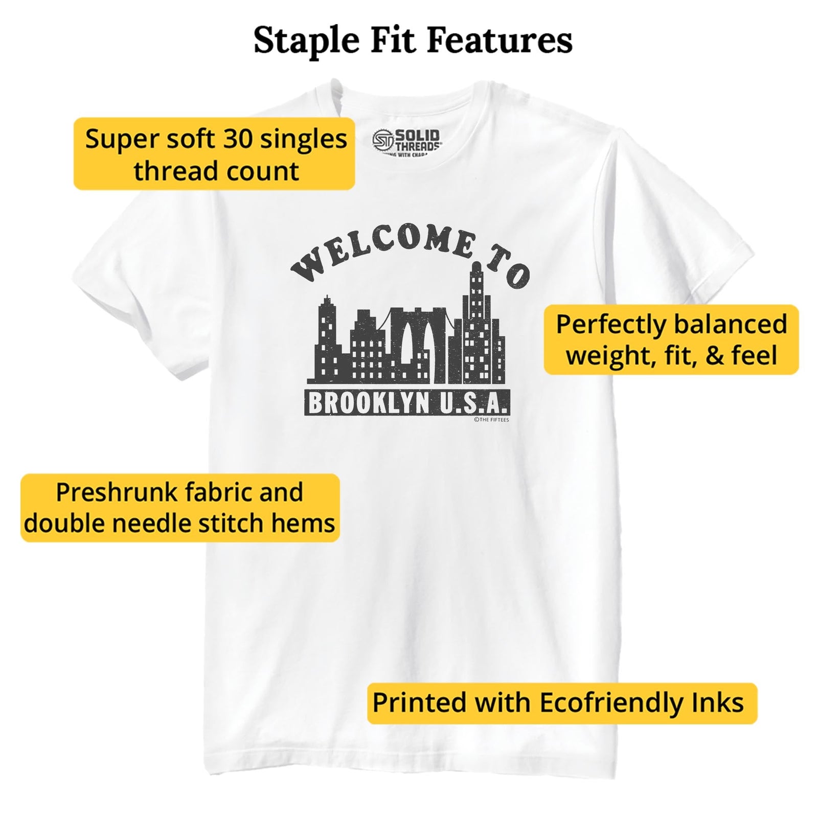 Welcome To Brooklyn Cool Staple T-shirt in White - Fit Attributes