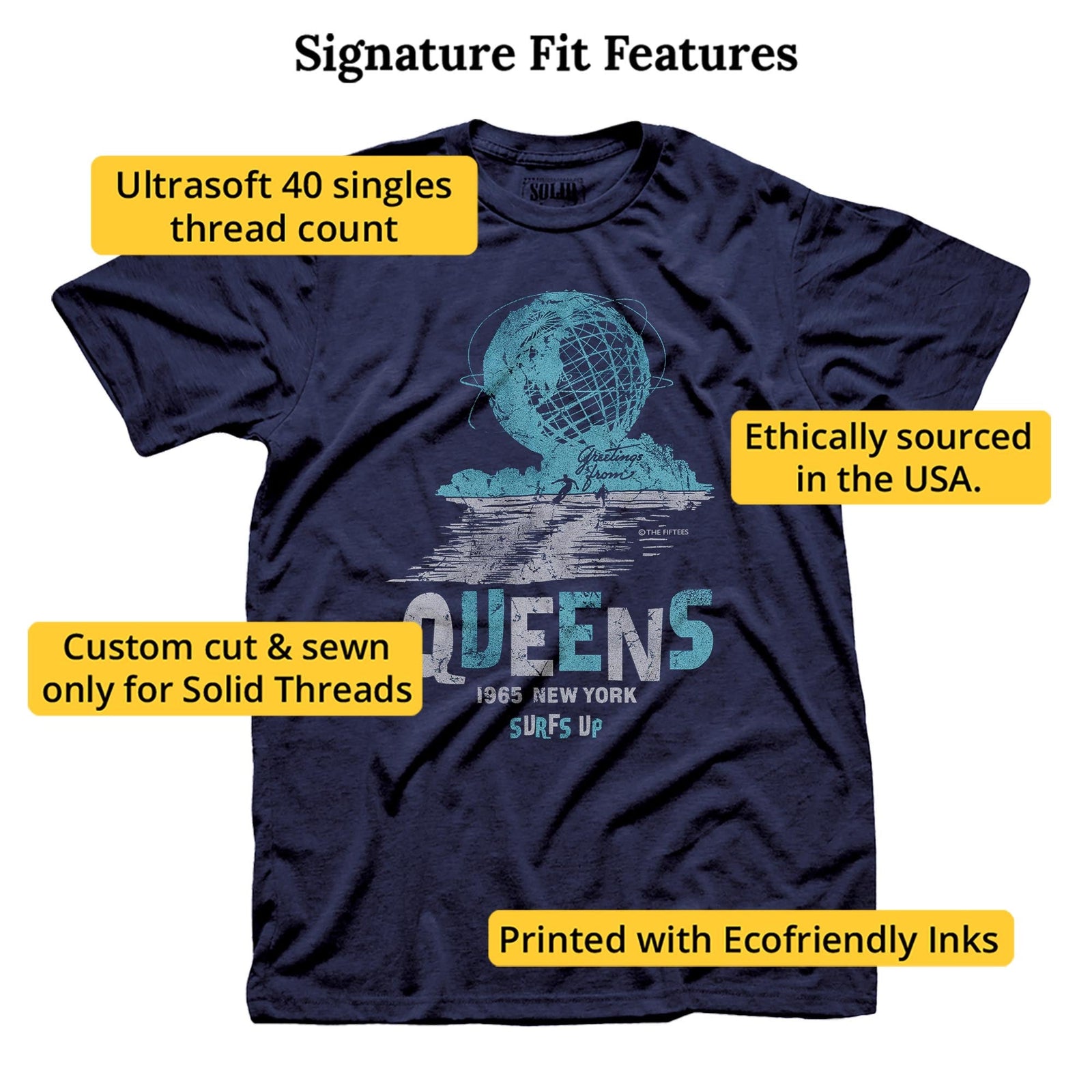 Queens Surfs Up Cool Signature T-shirt in Navy - Fit Attributes