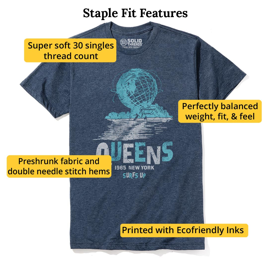 Queens Surfs Up Cool Staple T-shirt in Navy Heather - Fit Attributes