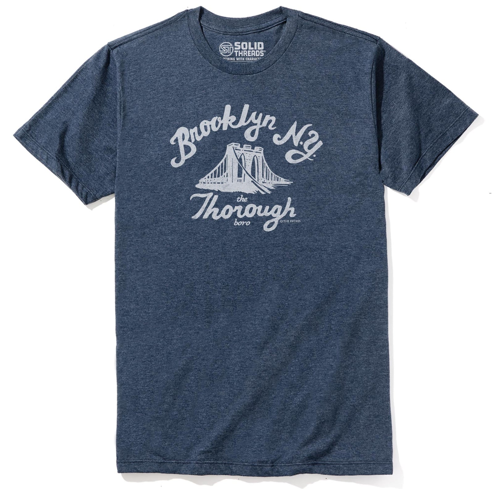 The Thorough Boro Funny Staple T-shirt in Navy Heather - Front View