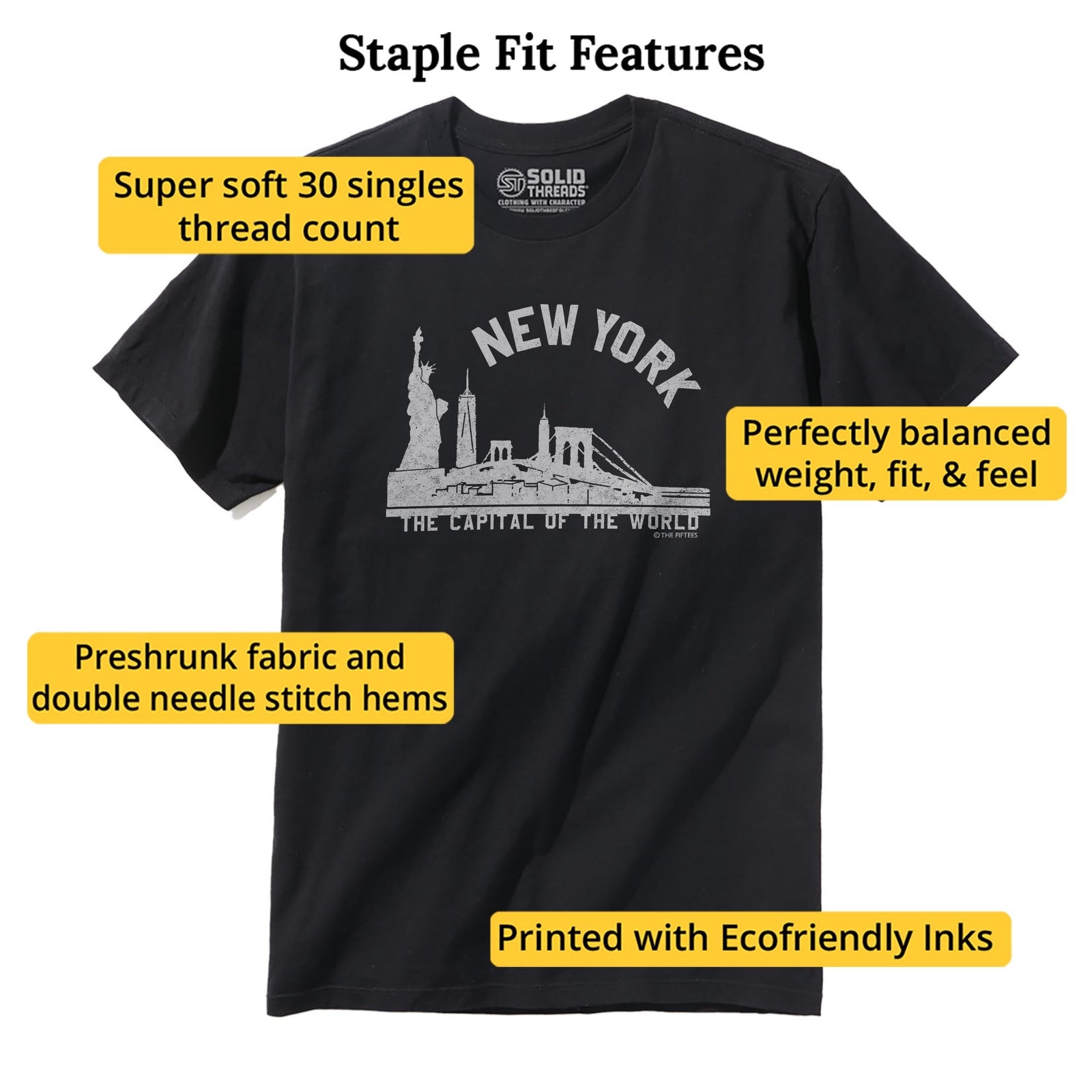 New York The Capital Of The World Cool Staple T-shirt in Black - Fit Attributes