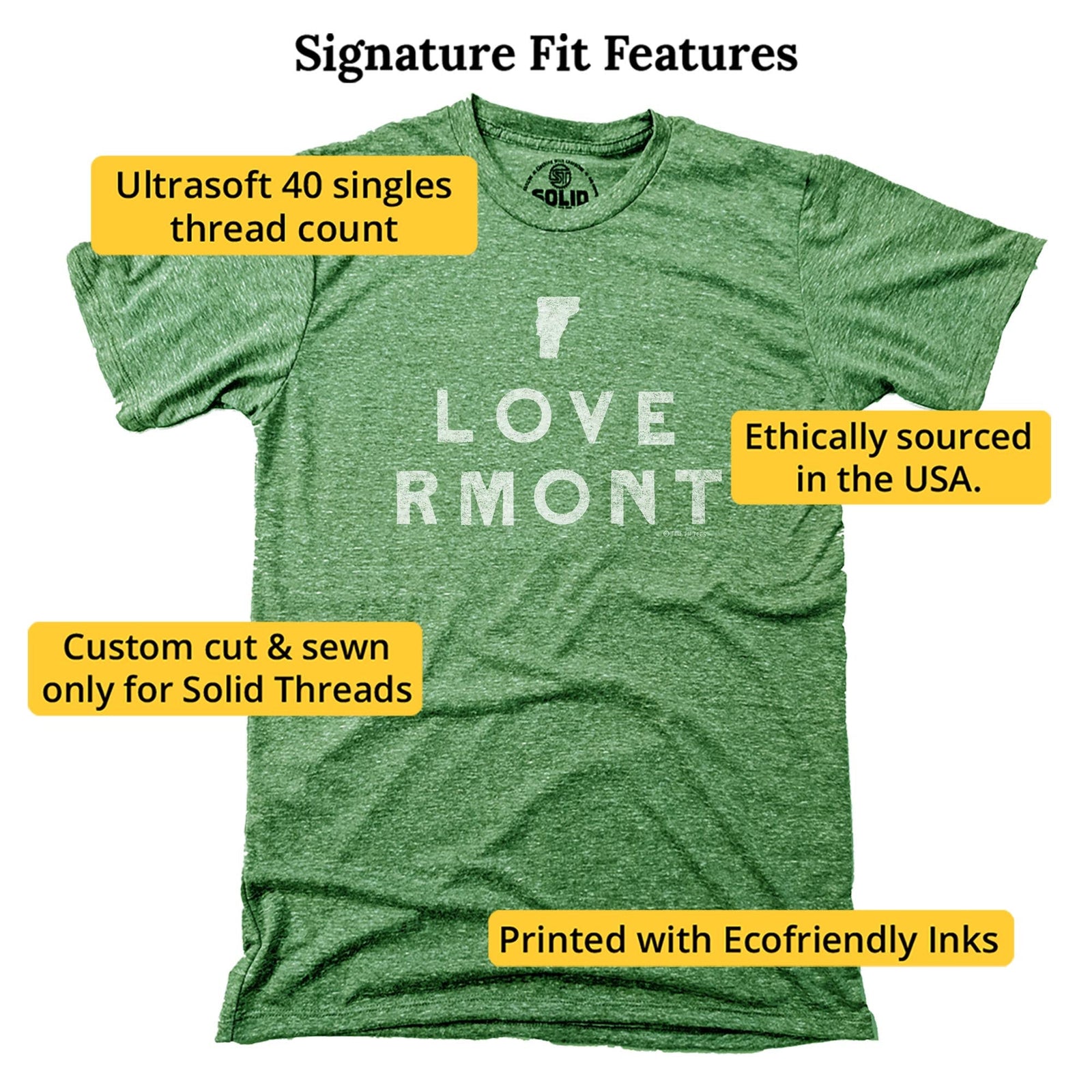 I Love Vermont Cool Signature T-shirt in Triblend Kelly - Fit Attributes