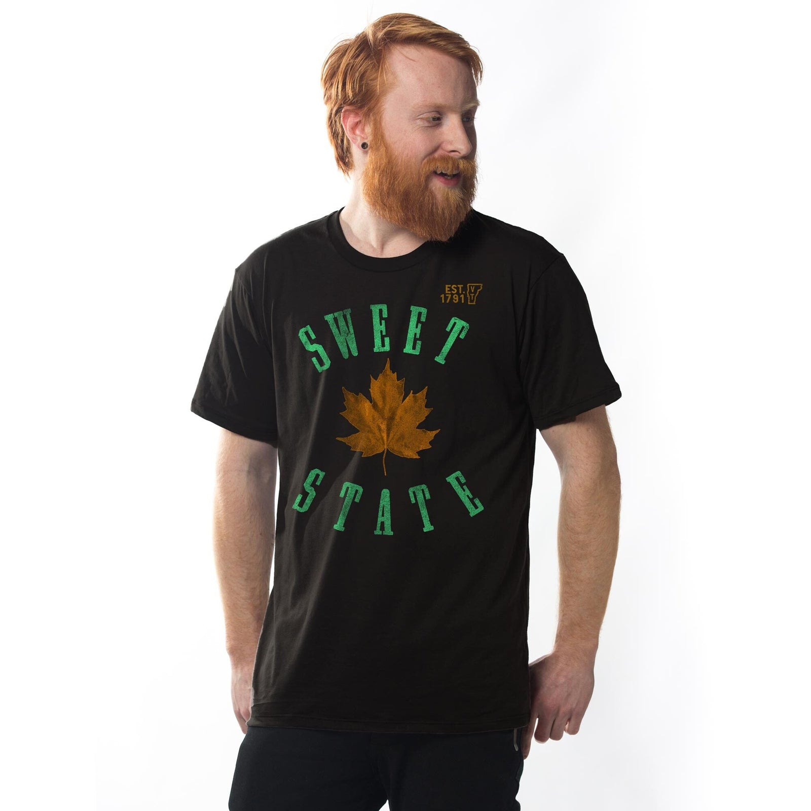 Men's Sweet State Cool Graphic T-Shirt | Vintage VT Maple Tee on Model | Solid Threads