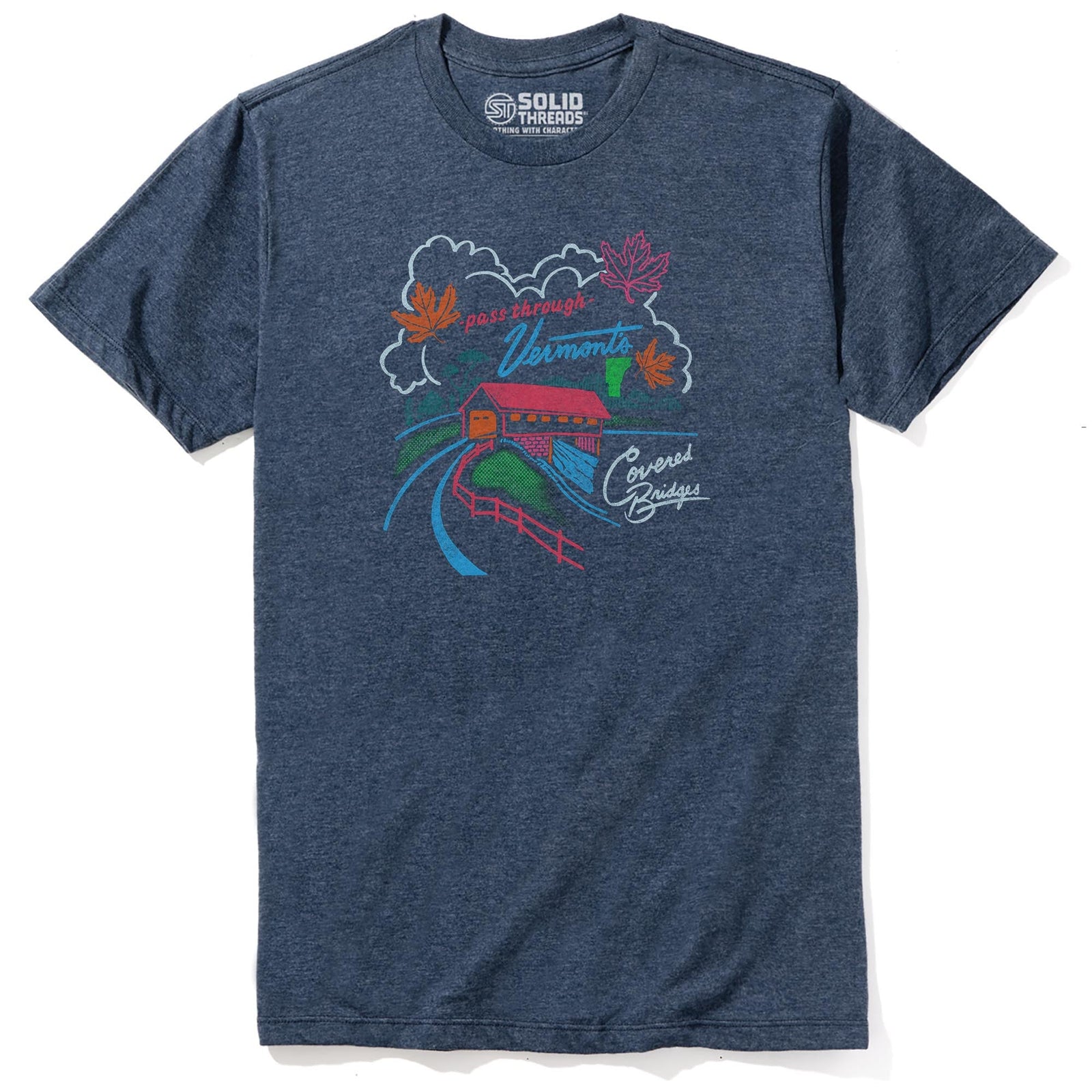 Vt Covered Bridge Cool Staple T-shirt in Navy Heather - Front View