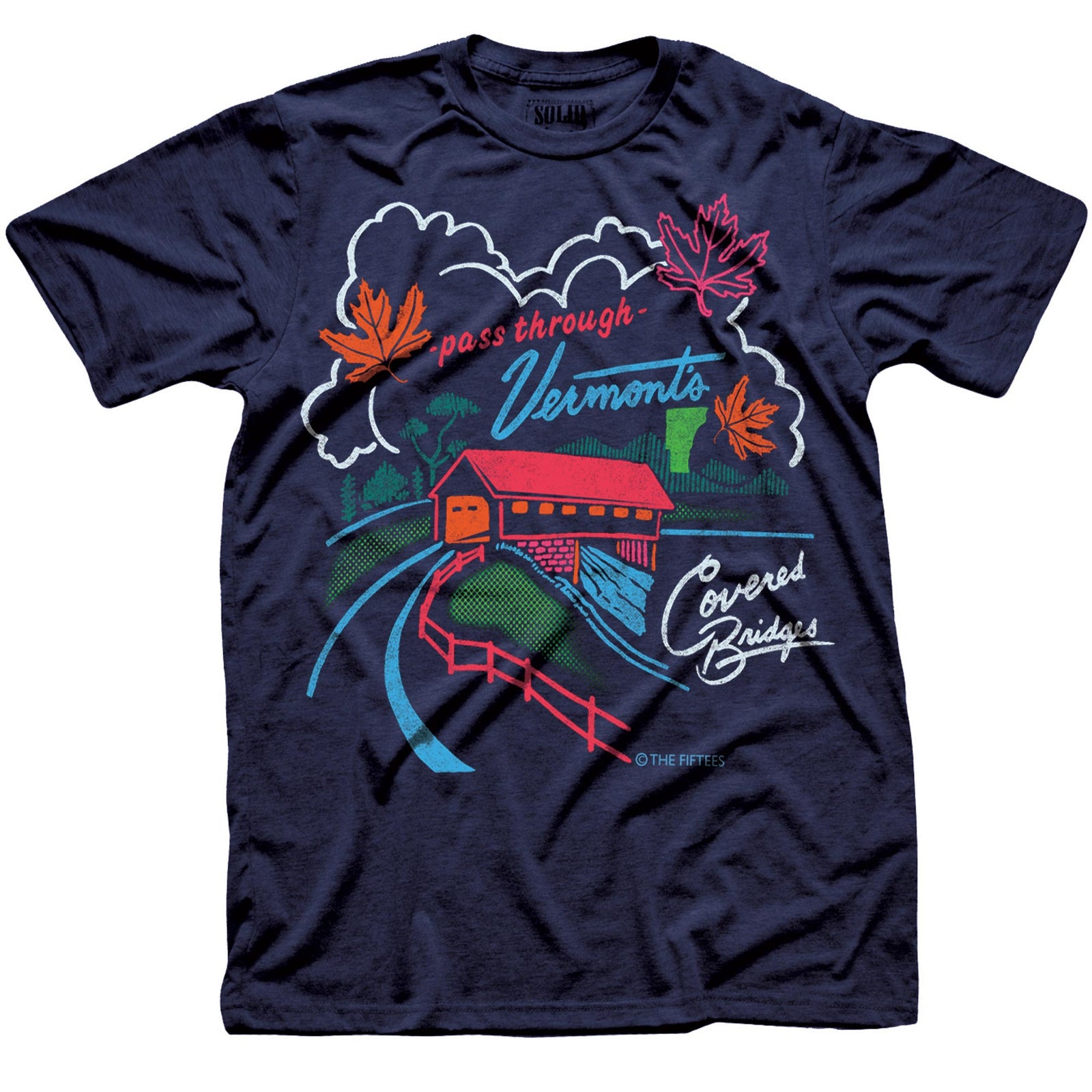 Men's VT Covered Bridge Cool Graphic T-Shirt | Vintage Vermont Country Tee | Solid Threads