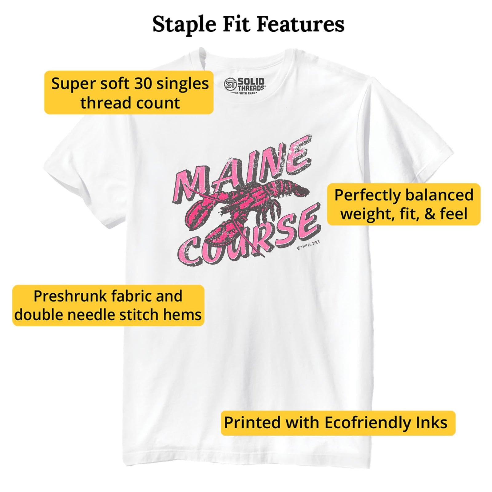 Maine Course Funny Staple T-shirt in White - Fit Attributes