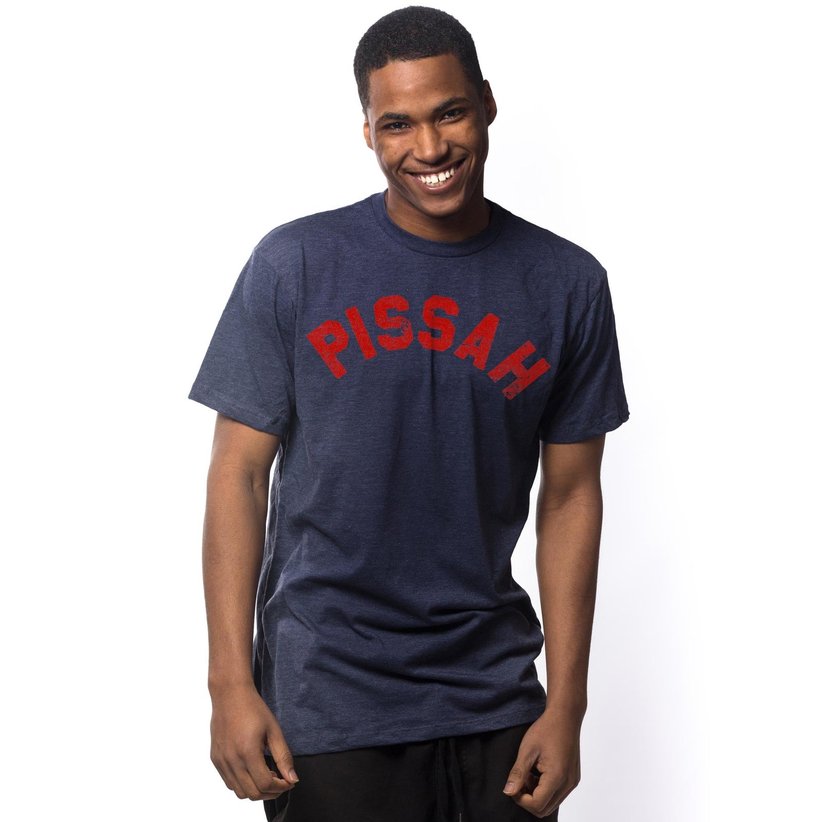 Men's Pissah Funny Graphic T-Shirt | Vintage Massachusetts Boston Tee on Model | Solid Threads