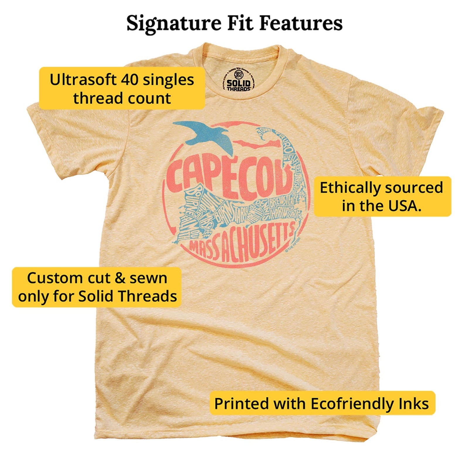 Cape Cod Map Cool Signature T-shirt in Triblend Gold - Fit Attributes