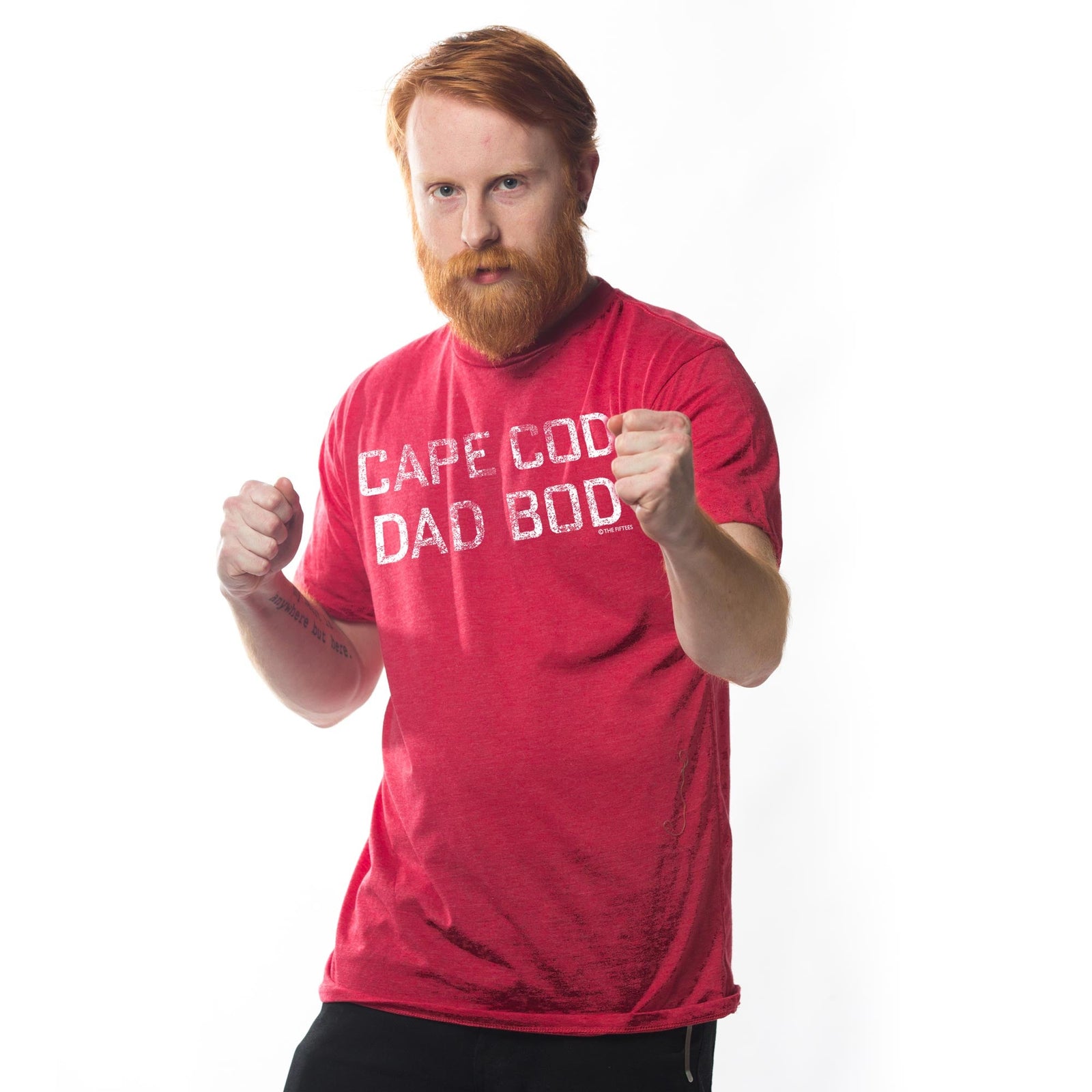 Men's Cape Cod Dad Bod Funny Graphic T-Shirt | Vintage Massachusetts Parents Tee on Model | Solid Threads