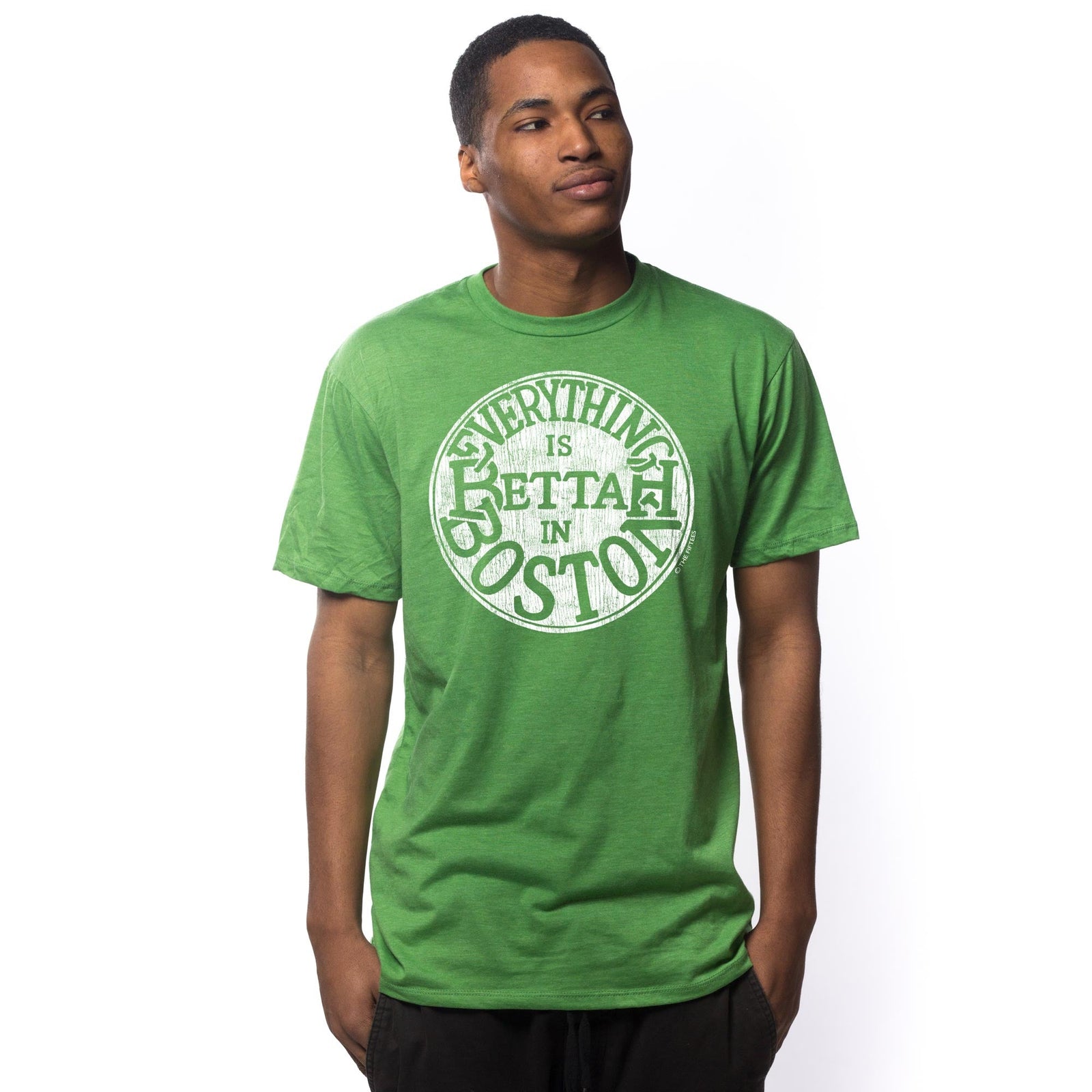 Men's Bettah In Boston Funny Graphic T-Shirt | Vintage Massachusetts Pun Tee on Model | Solid Threads