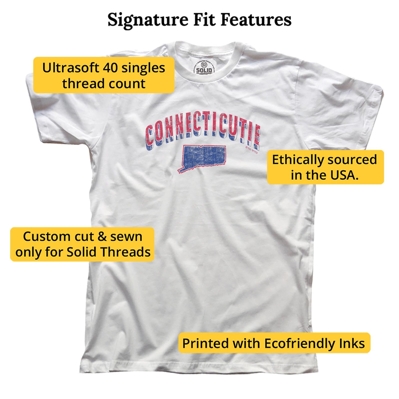 Connecticutie Funny Signature T-shirt in White - Fit Attributes