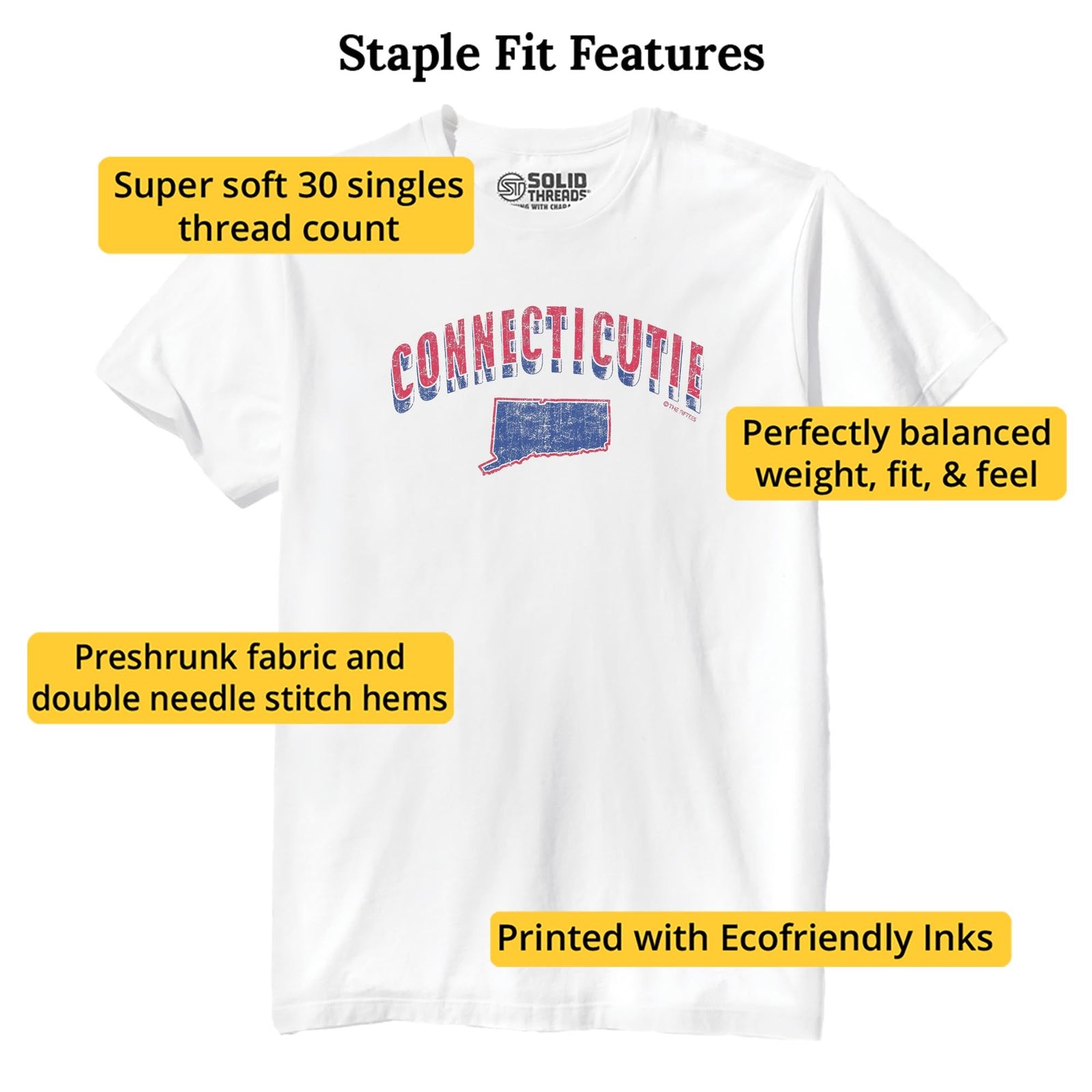 Connecticutie Funny Staple T-shirt in White - Fit Attributes