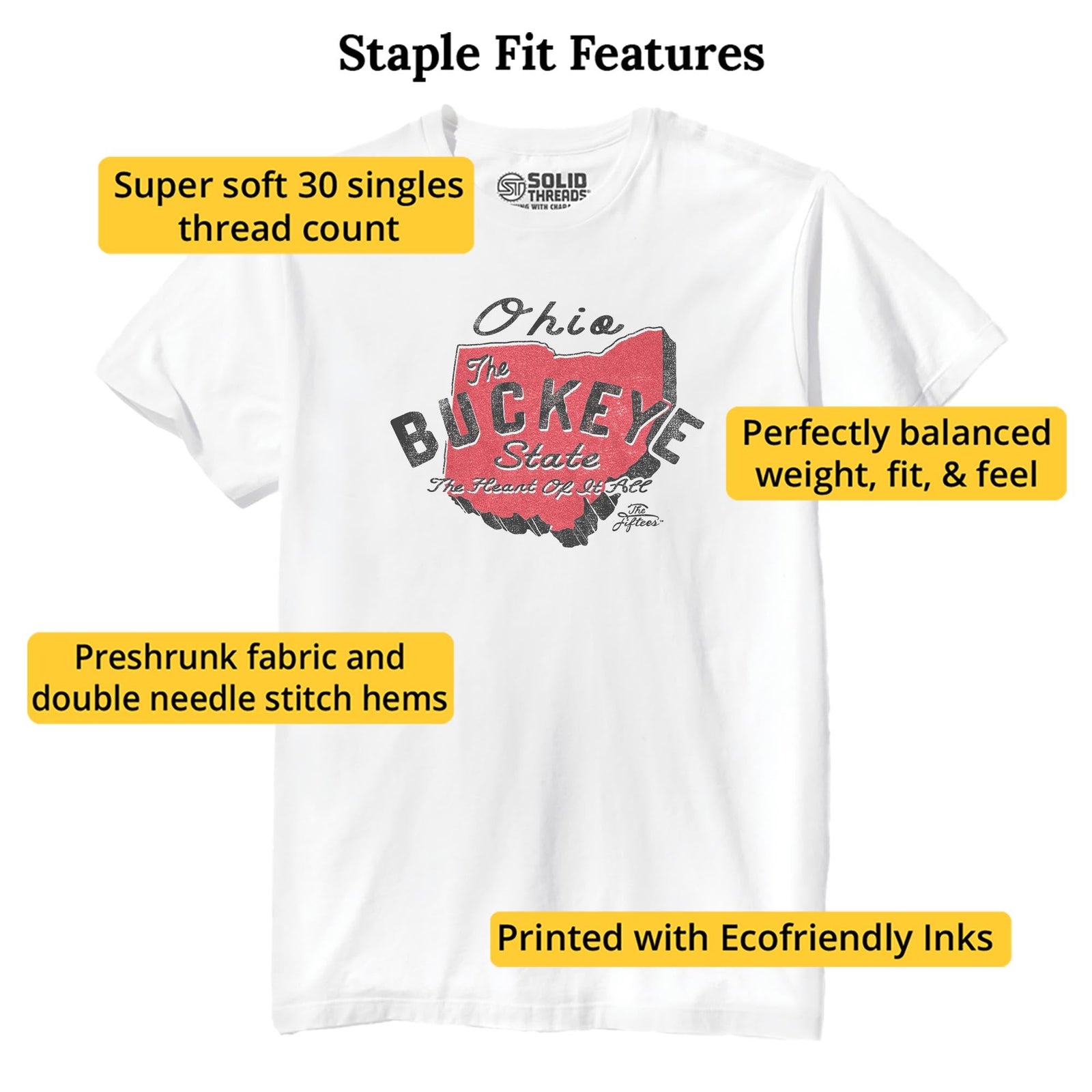 The Buckeye State Cool Staple T-shirt in White - Fit Attributes