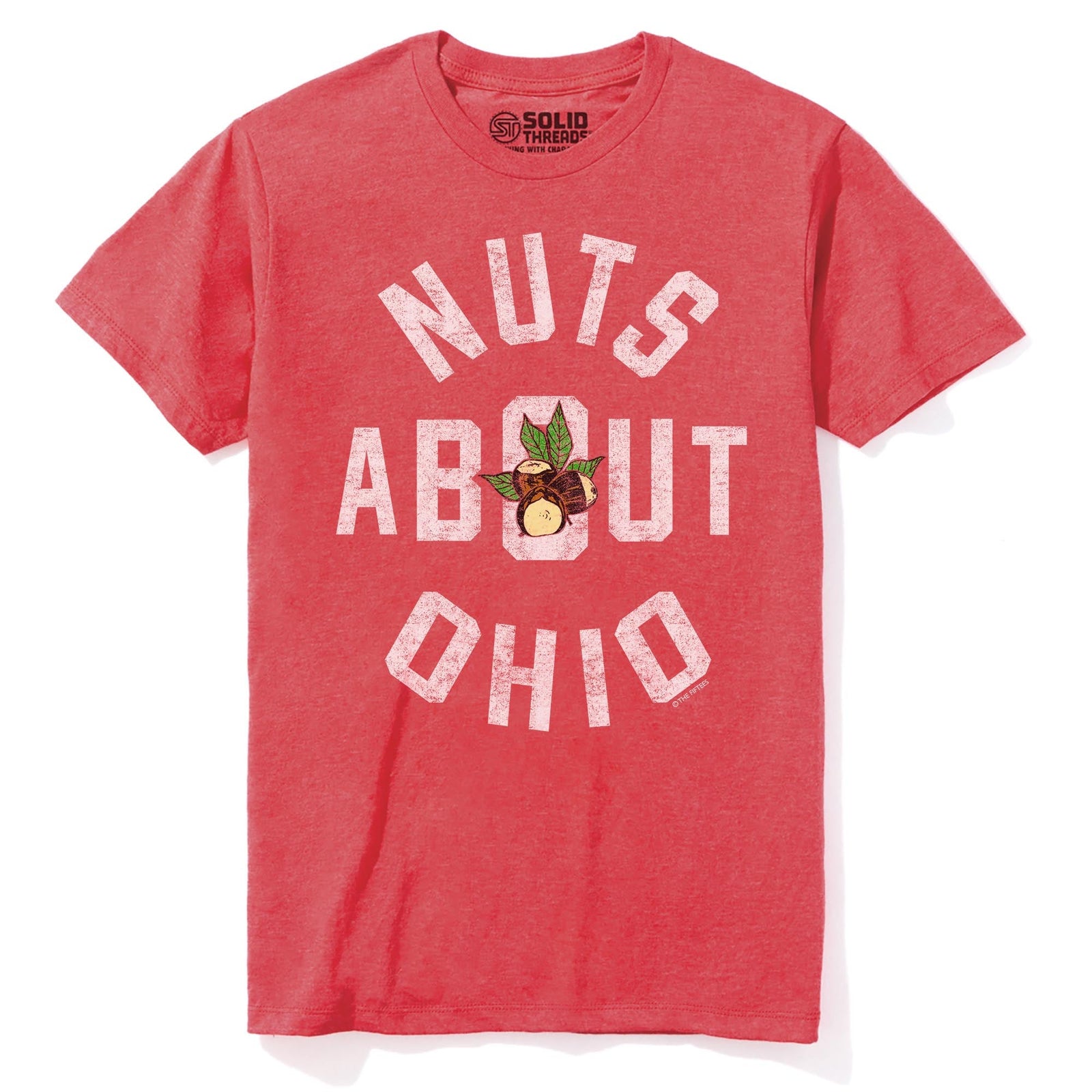 Nuts About Ohio Funny Staple T-shirt in Red Heather - Front View