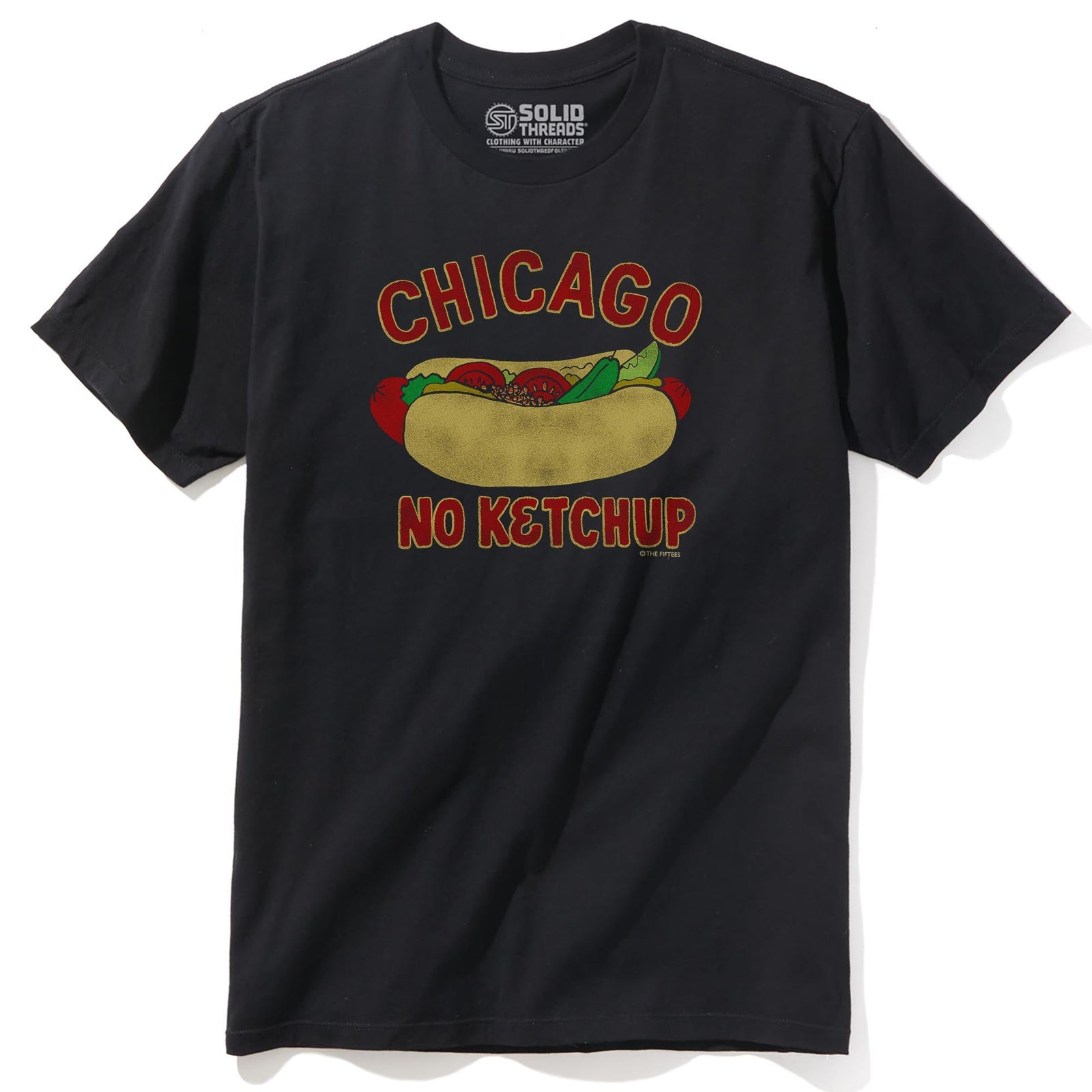 Chicago No Ketchup Funny Staple T-shirt in Black - Front View