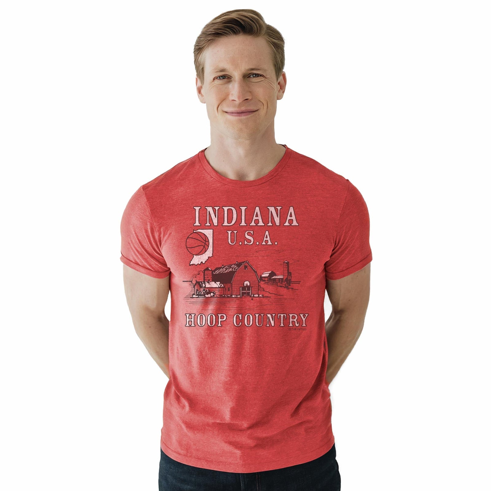 Hoop Country Cool Staple T-shirt in Red Heather On Model - Front View