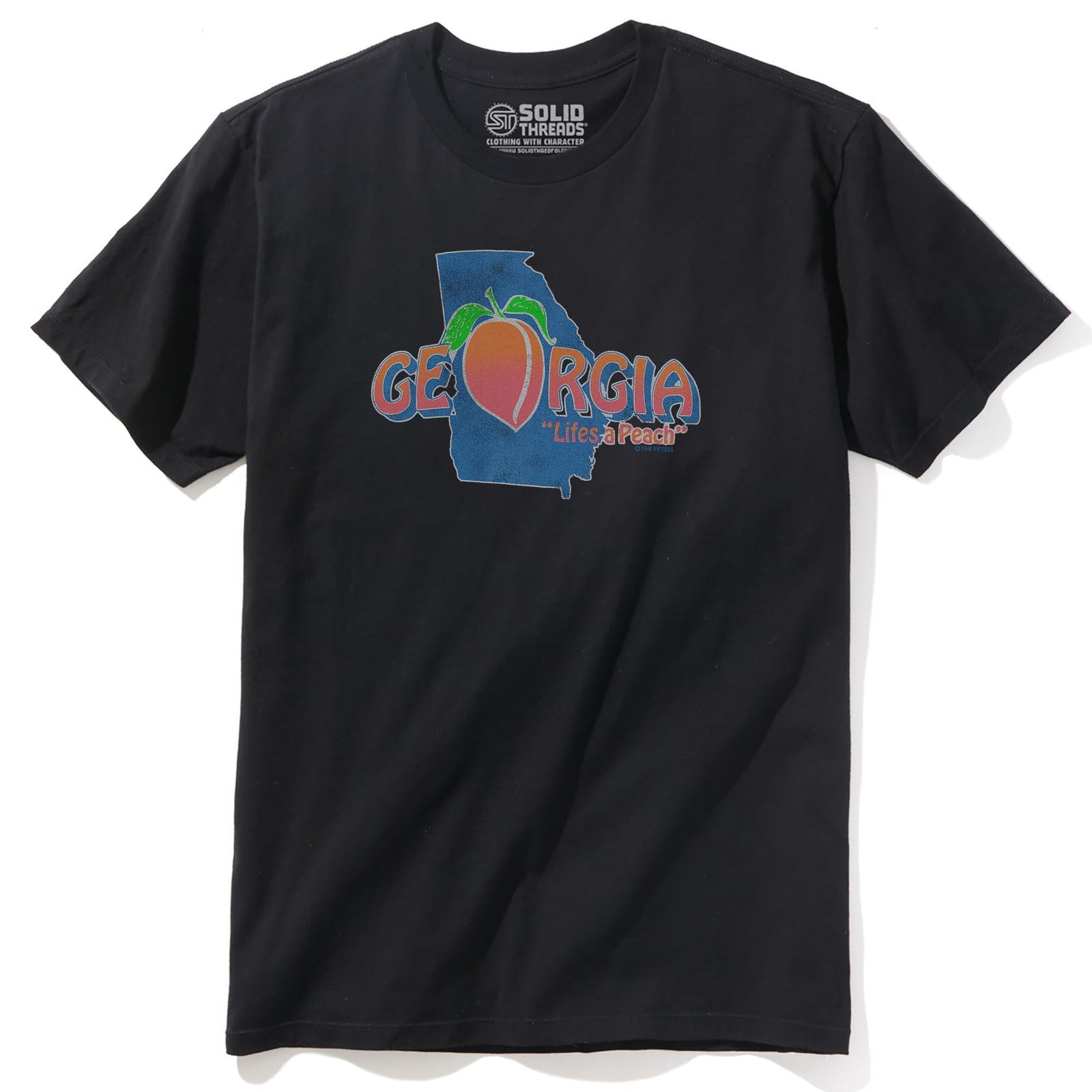 Life's A Peach Funny Staple T-shirt in Black - Front View