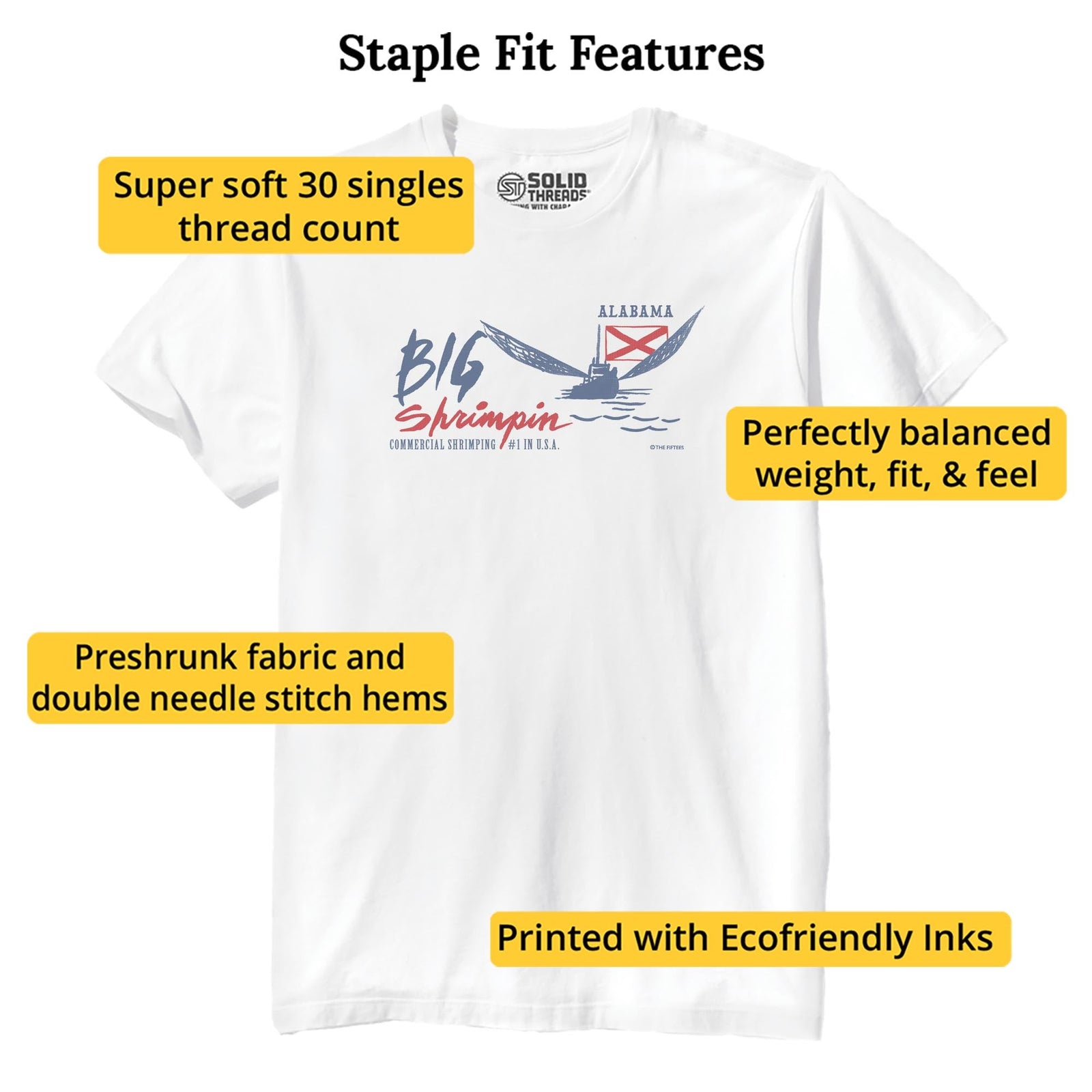 Big Shrimpin' Cool Staple T-shirt in White - Fit Attributes