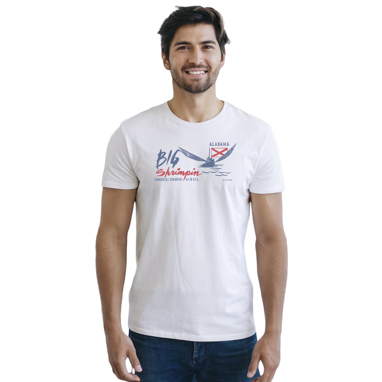 Big Shrimpin' Cool Staple T-shirt in White On Model - Front View