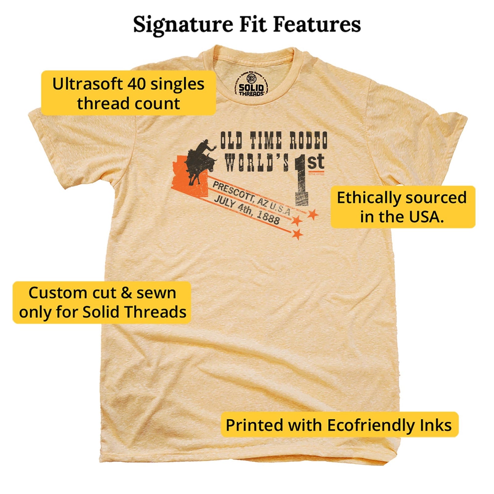 Old Time Rodeo Cool Signature T-shirt in Triblend Gold - Fit Attributes