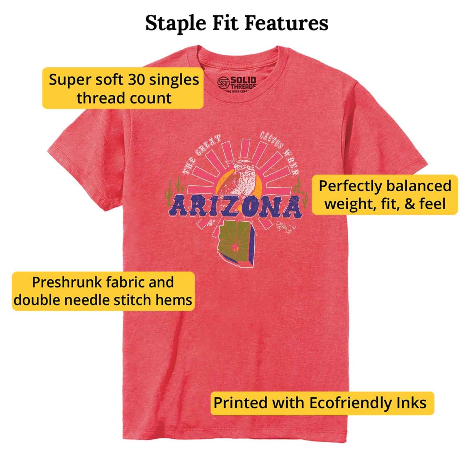 Cactus Wren Cool Staple T-shirt in Red Heather - Fit Attributes