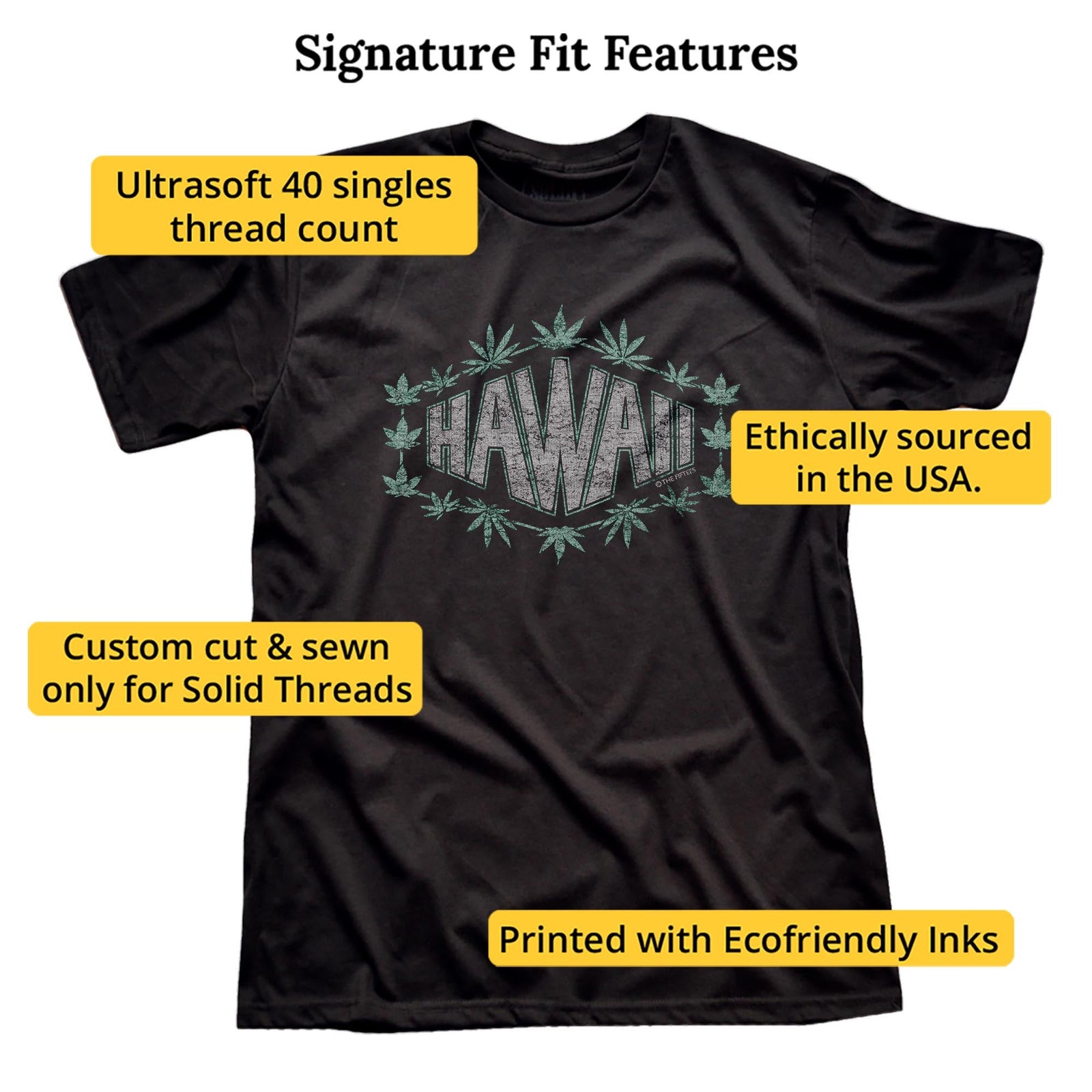 Hawaii Cannabis Cool Signature T-shirt in Black - Fit Attributes