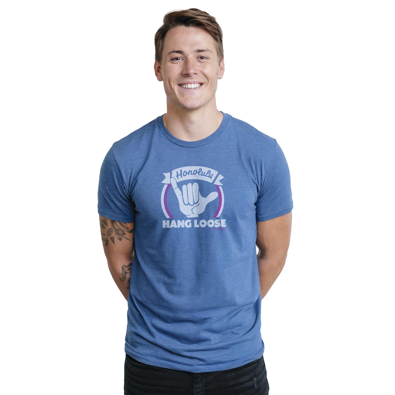 Hang Loose Cool Staple T-shirt in Royal Heather On Model - Front View